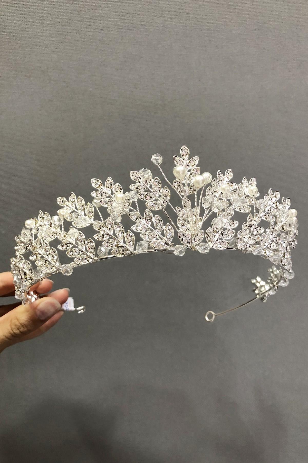 Wholesale Pearl Leaf Patterned Crystal Stone Bridal Crown