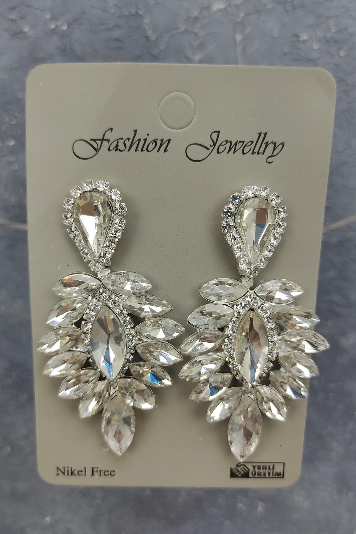 Wholesale Leaf Model Bridal Crown with Pearls and Drop Stone Earrings