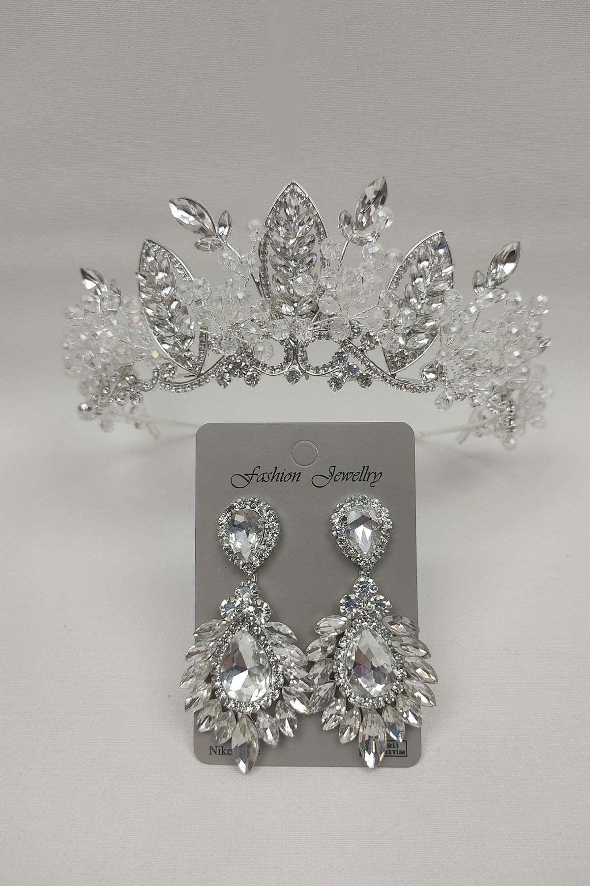 Wholesale Jabbah Model Bridal Crown and Drop Shuttle Stone Earrings
