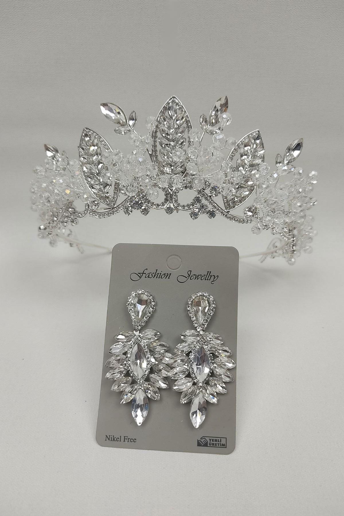 Wholesale Jabbah Model Bridal Crown and Drop Stone Earrings