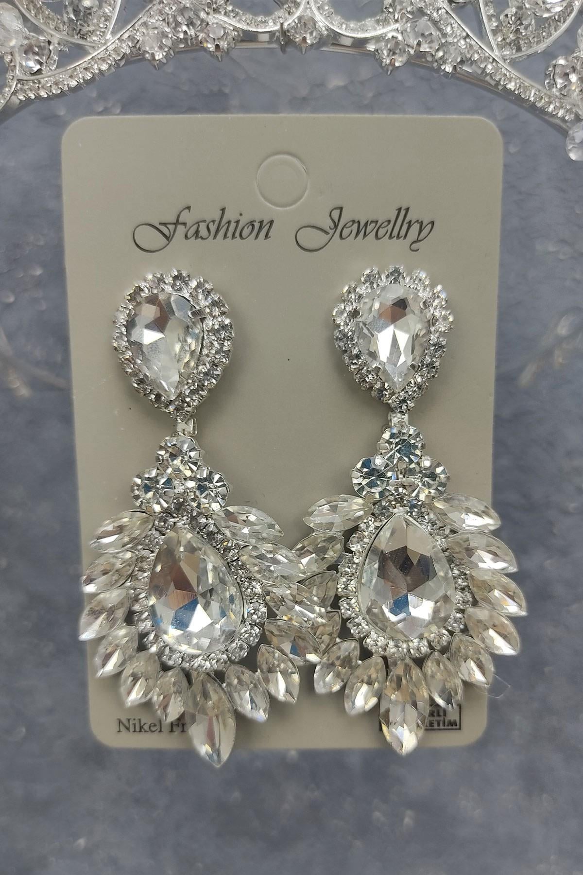 Wholesale Jabbah Model Bridal Crown and Drop Shuttle Stone Earrings