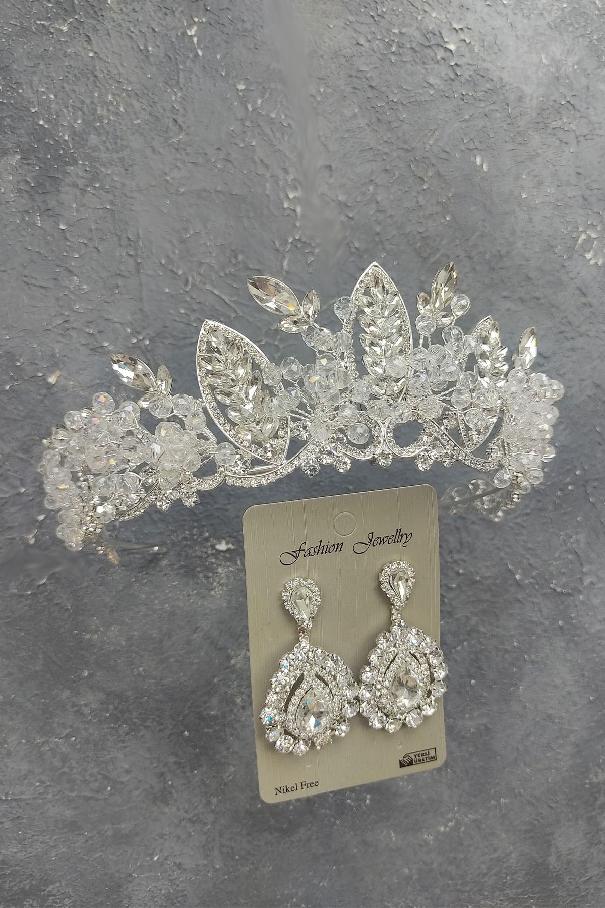Wholesale Jabbah Model Bridal Crown and Shuttle Stone Earrings