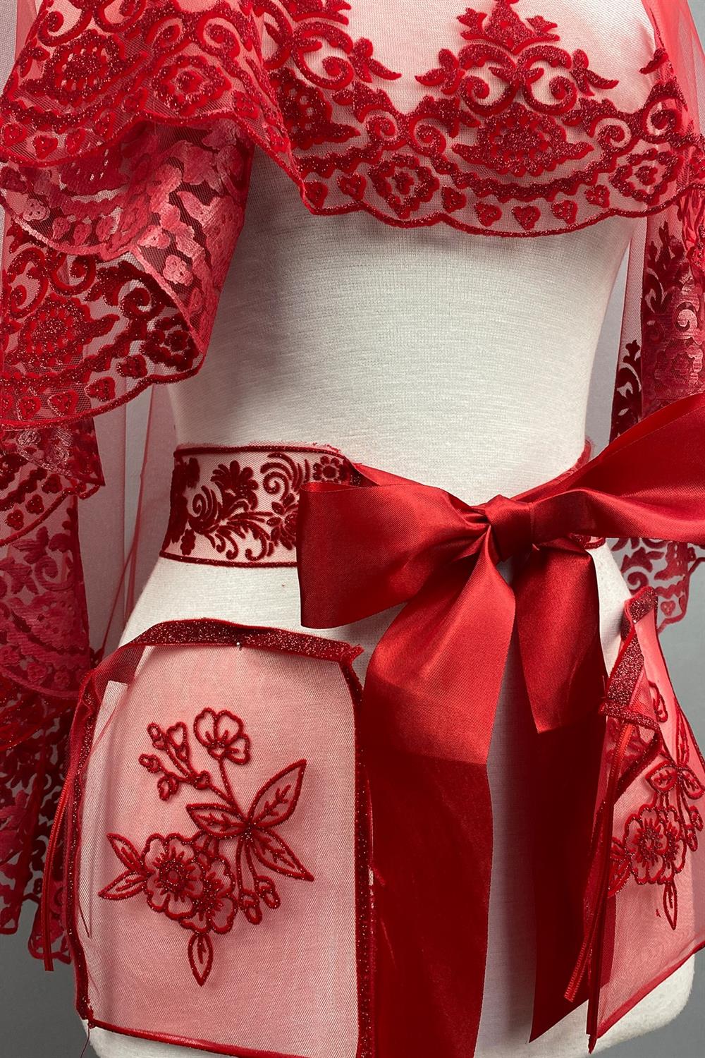 Wholesale Red Almond Glitter Bridal Henna Veil Face Cover