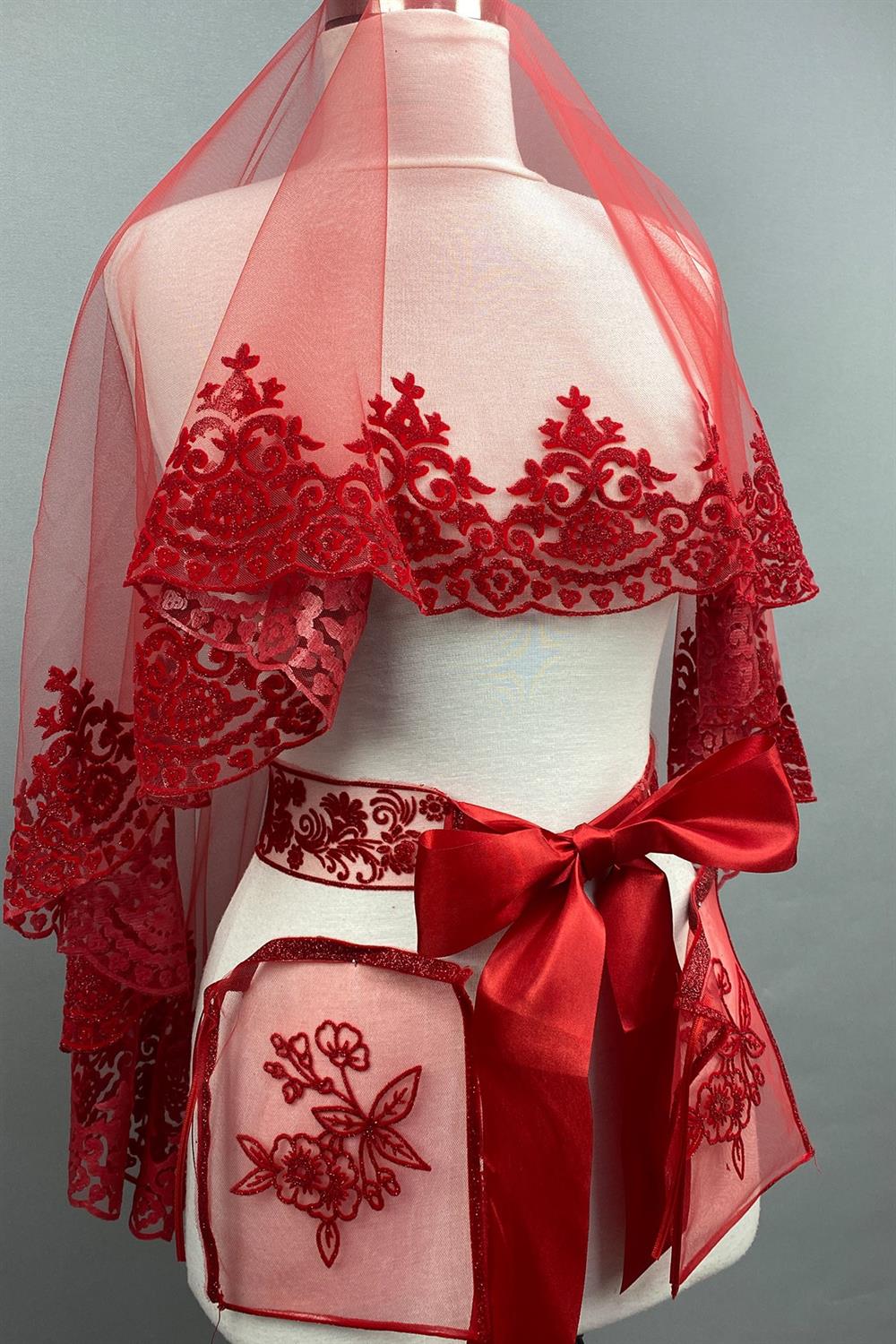Wholesale Red Almond Glitter Bridal Henna Veil Face Cover