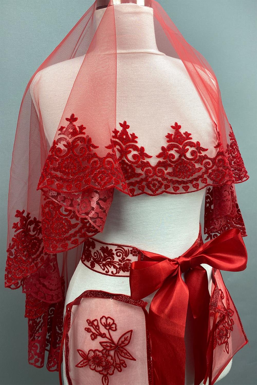 Wholesale Red Almond Glitter Bridal Henna Veil Face Cover