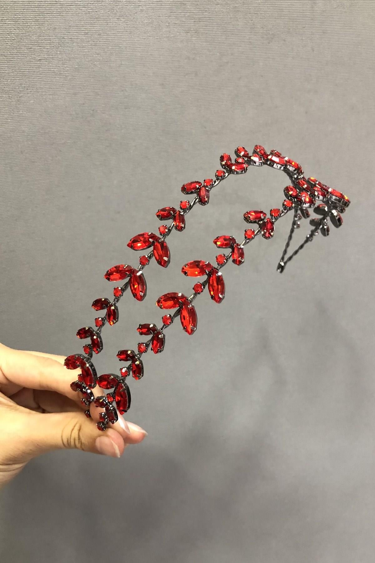 Wholesale Red Patterned Stone Bridal Crown