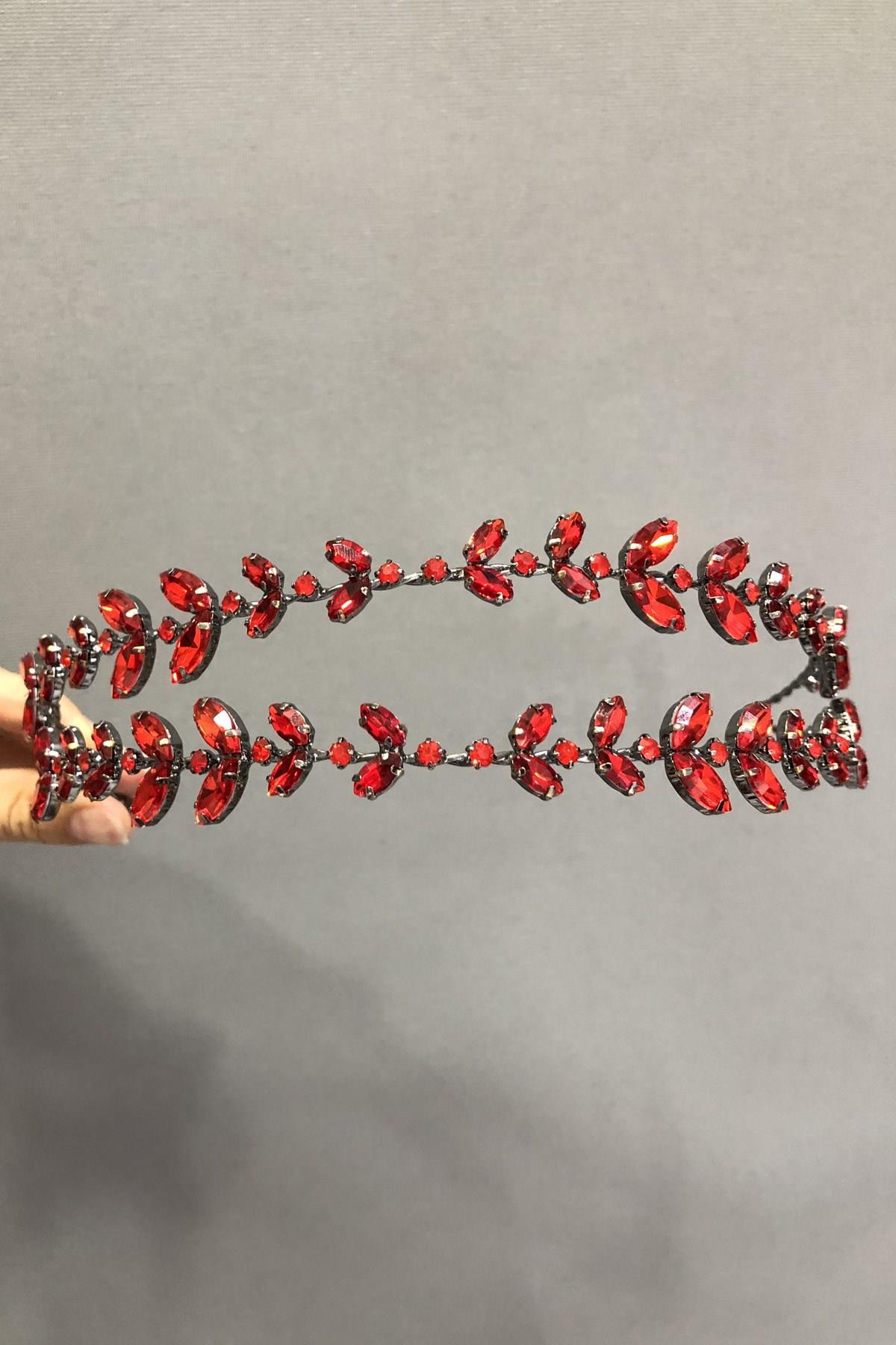 Wholesale Red Patterned Stone Bridal Crown