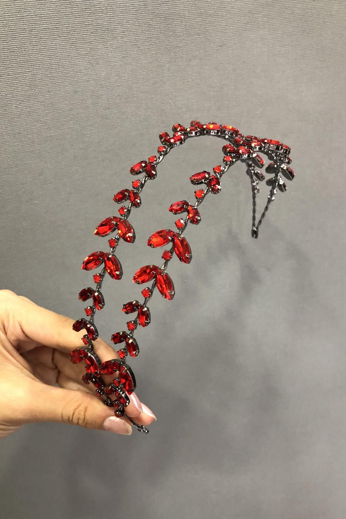 Wholesale Red Patterned Stone Bridal Crown