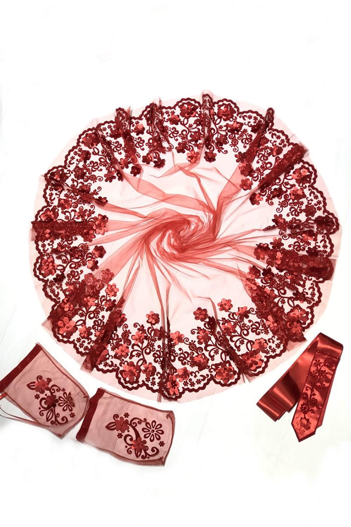 الجملة زهرة حمراء سميكة مطرزة الحجاب الزفاف الحناء الحجاب الوجه