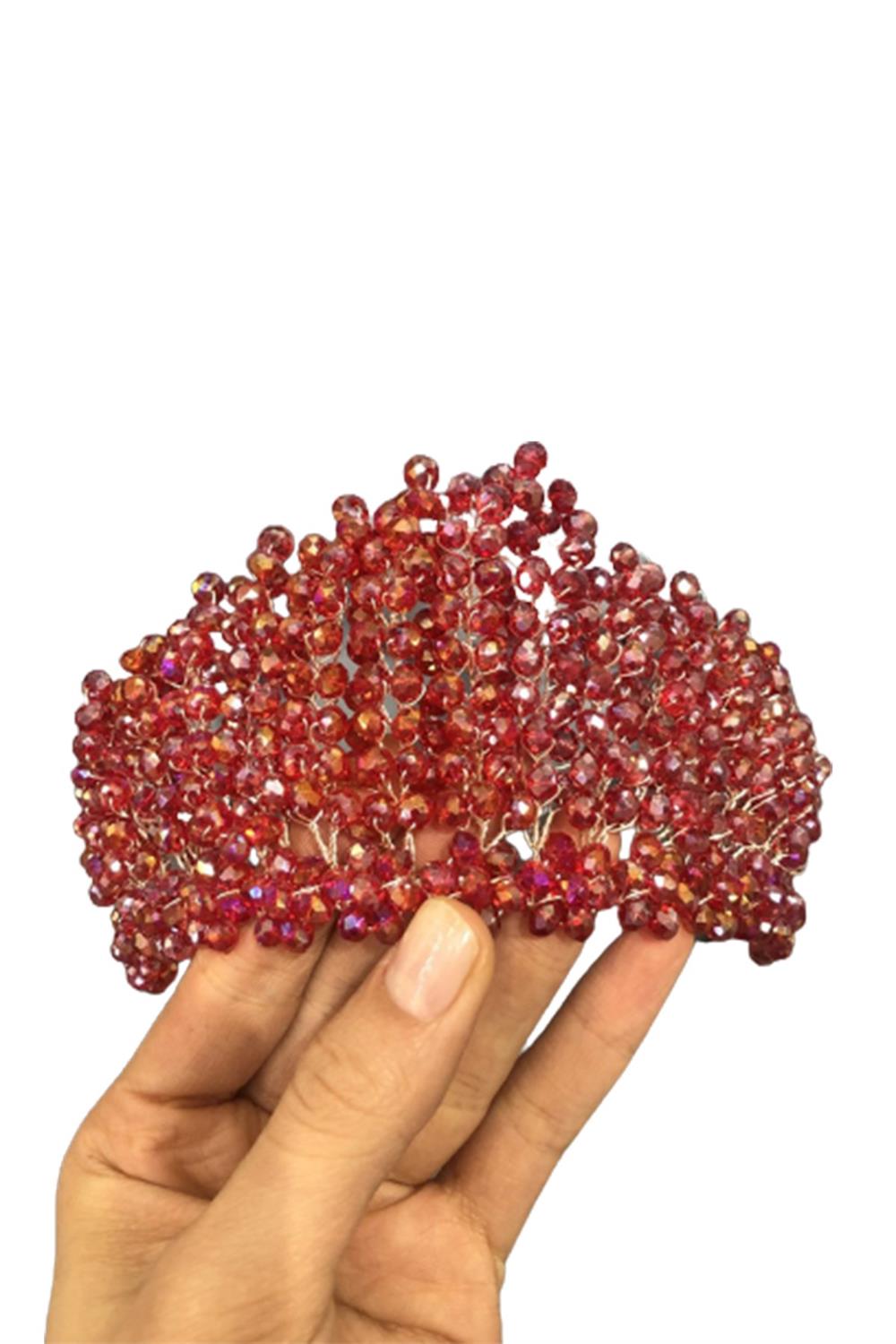 الجملة كريستال أحمر مطرز الزفاف وتاج الحناء