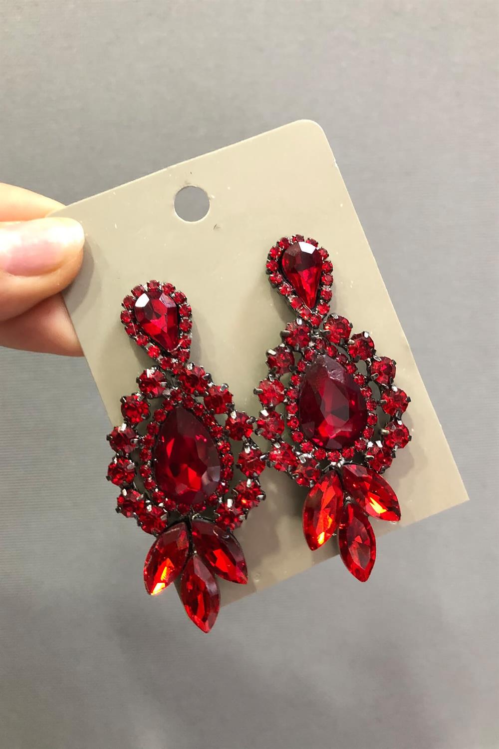 Wholesale Red Crystal Stone 3 Stone Oval Earrings