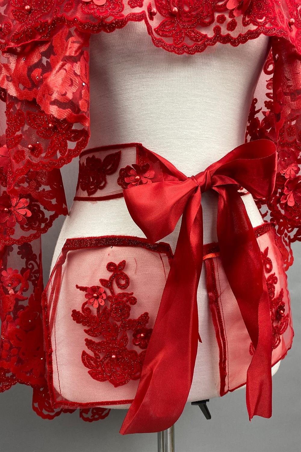 Wholesale Red Lena 3D Floral Henna Veil Face Cover
