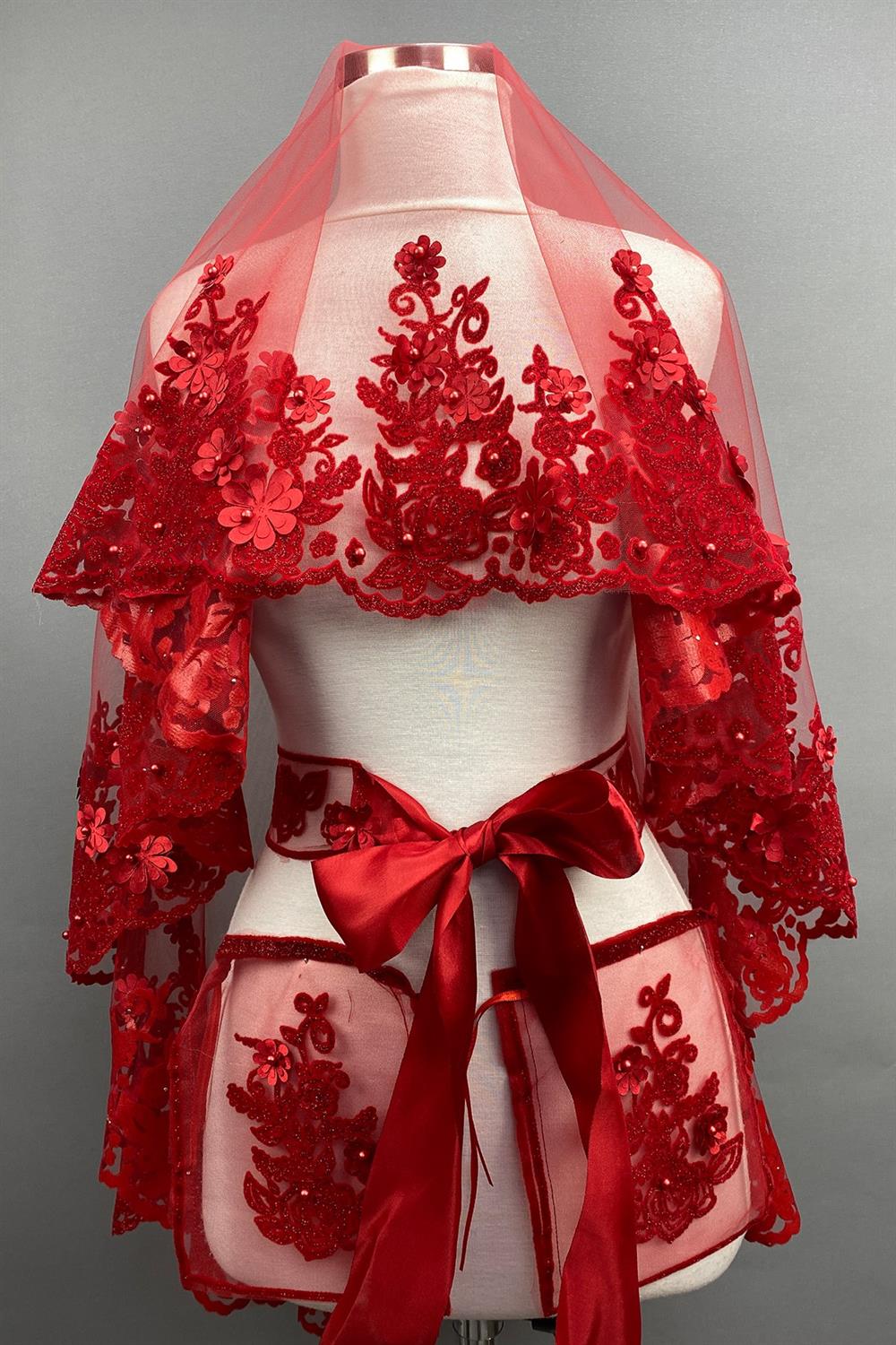 Wholesale Red Lena 3D Floral Henna Veil Face Cover