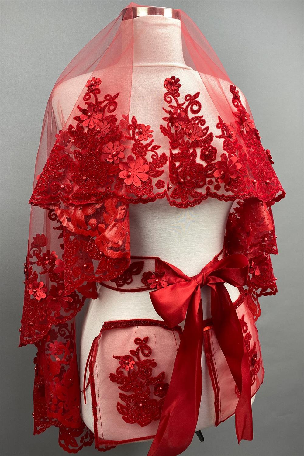 Wholesale Red Lena 3D Floral Henna Veil Face Cover