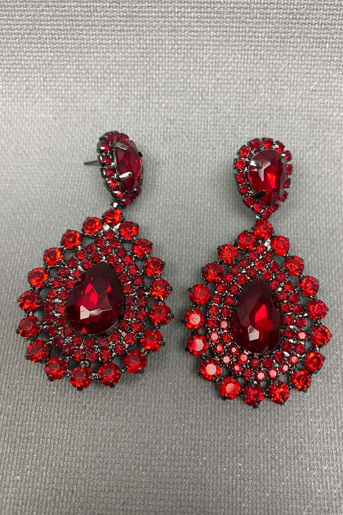 Toptan Kırmızı Subra Model Gelin Kına Tacı ve Küpe