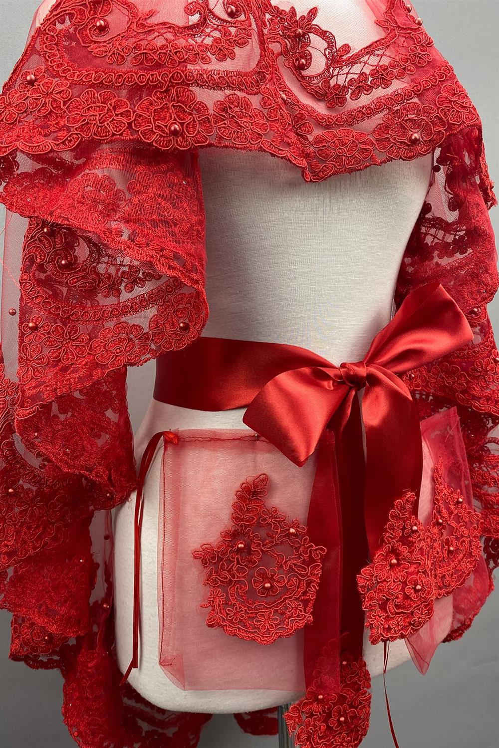 Wholesale Red Sultan Bridal Henna Veil Face Cover with Pearls