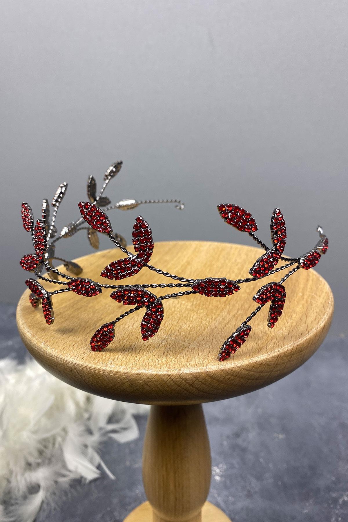 Wholesale Yena Design Bridal Crown Hair Accessory with Red Leaf Branches