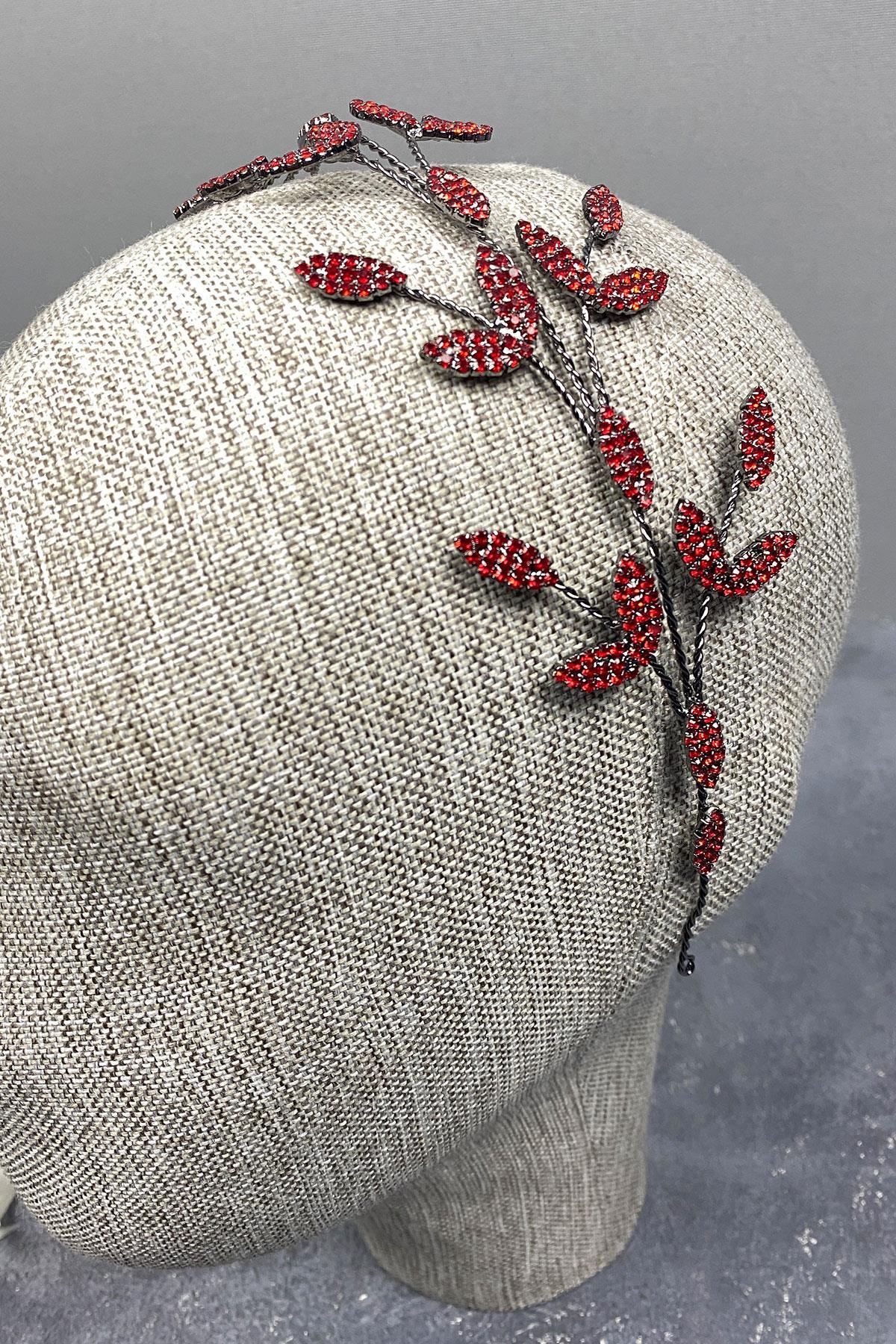 Wholesale Yena Design Bridal Crown Hair Accessory with Red Leaf Branches