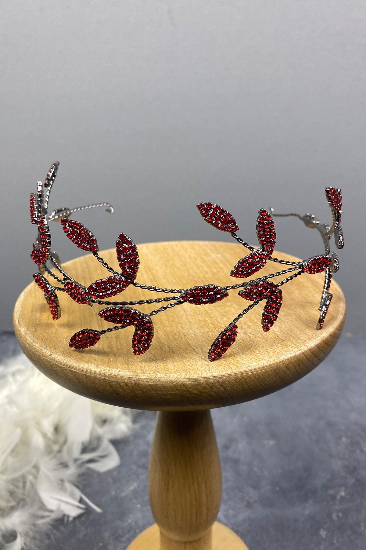 Wholesale Yena Design Bridal Crown Hair Accessory with Red Leaf Branches