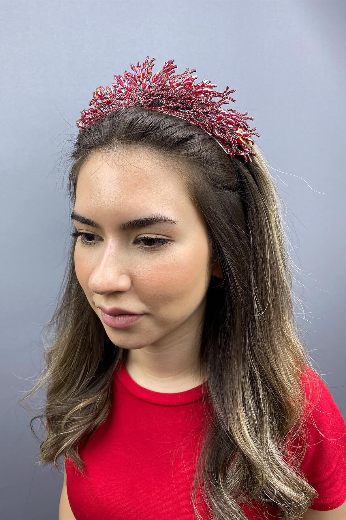 Toptan Kırmızı Zehra Model  Gelin Kına Tacı