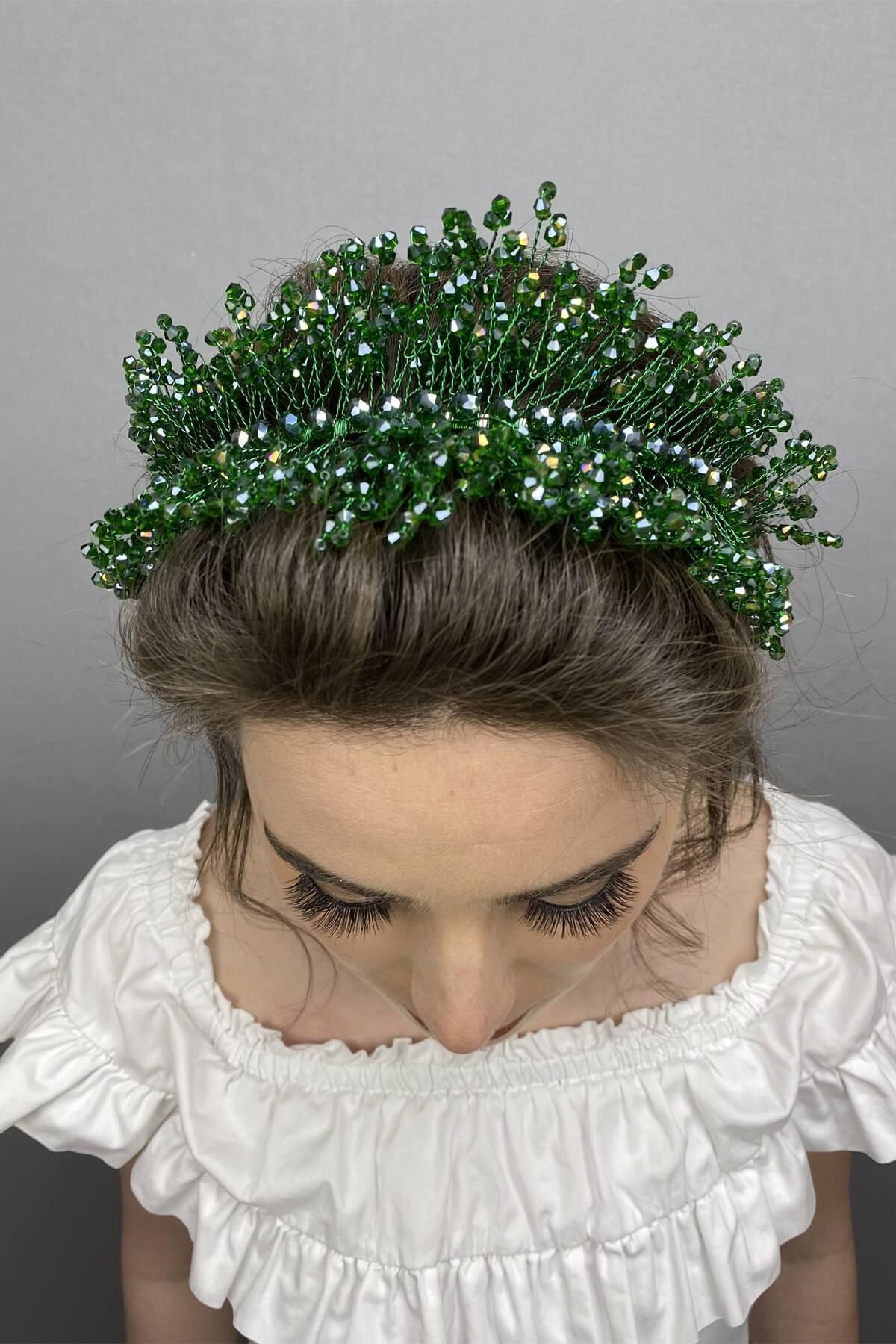 Wholesale Dark Green Sirius Crystal Stone Henna and Bridal Crown