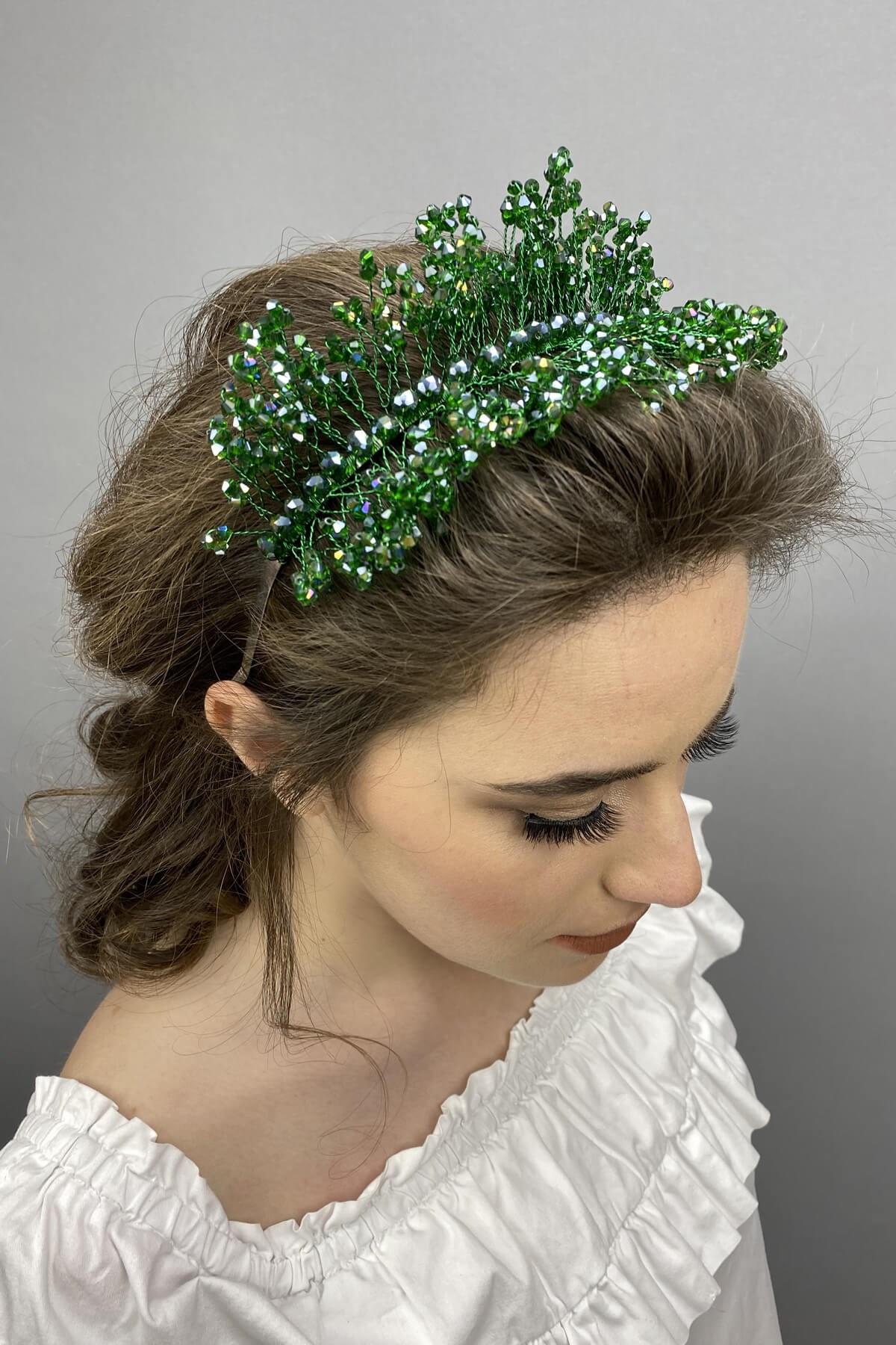 Wholesale Dark Green Sirius Crystal Stone Henna and Bridal Crown