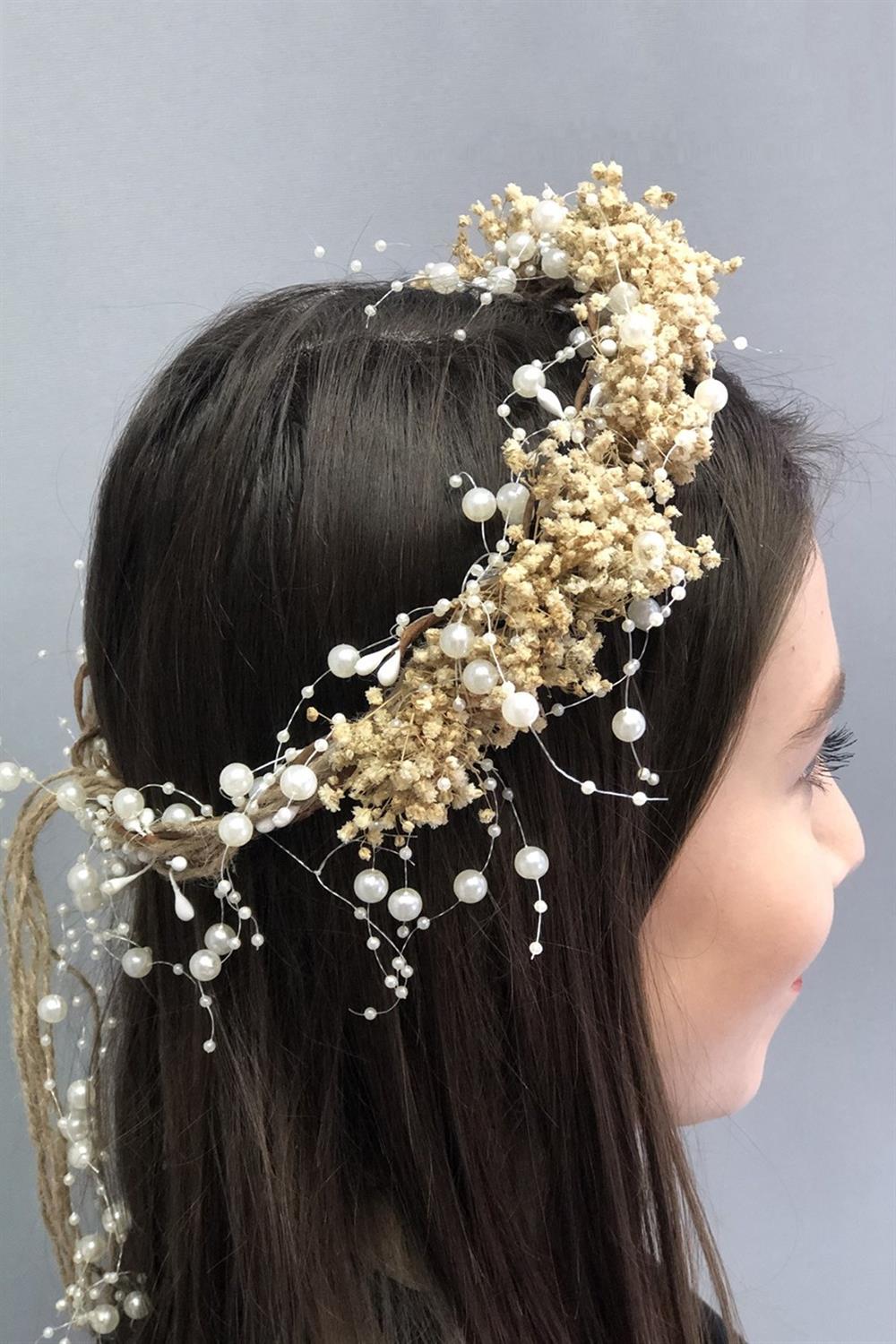 Wholesale Cream Cipsolu Pearled Dried Flower Crown
