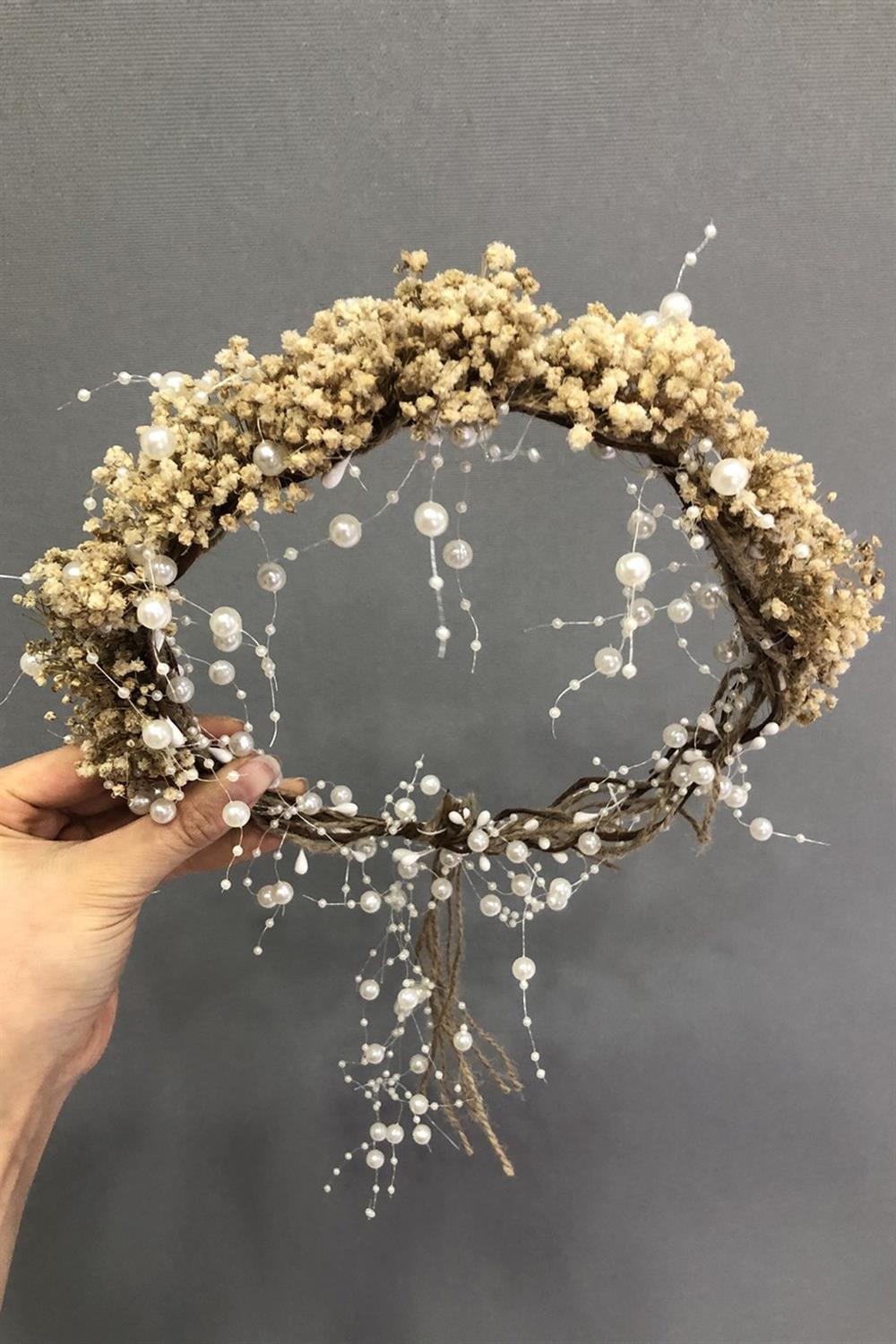 Wholesale Cream Cipsolu Pearled Dried Flower Crown