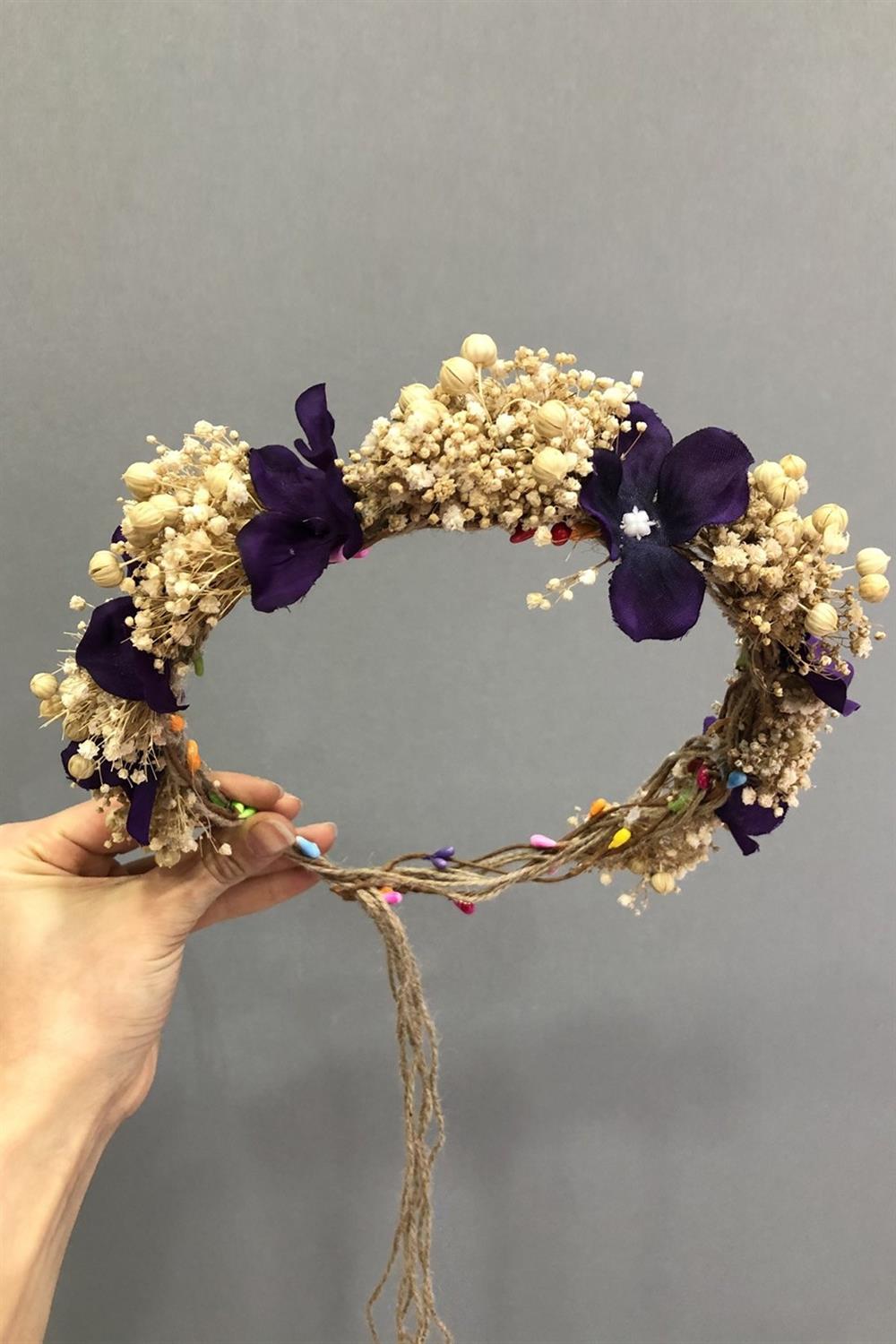 Toptan Krem Cipsolu Mor Ortancalı Taç