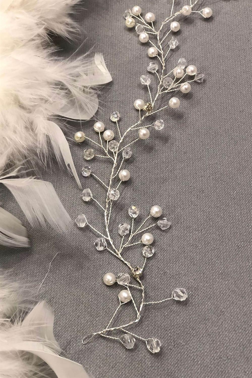 Wholesale Cream Pearl and Crystal Stone Hair and Headscarf Accessory