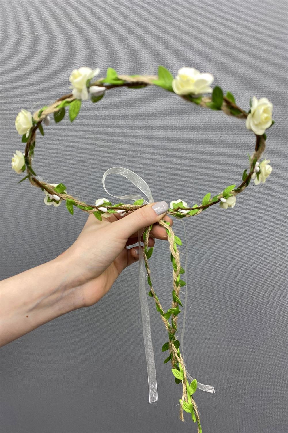 Wholesale Cream Paper Rose and Leaf Bridesmaid Crown and Gift Childrens Crown