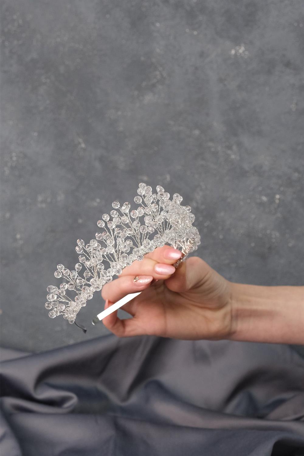 Toptan Kristal Boncuklu Aren Gelin Kına Tacı