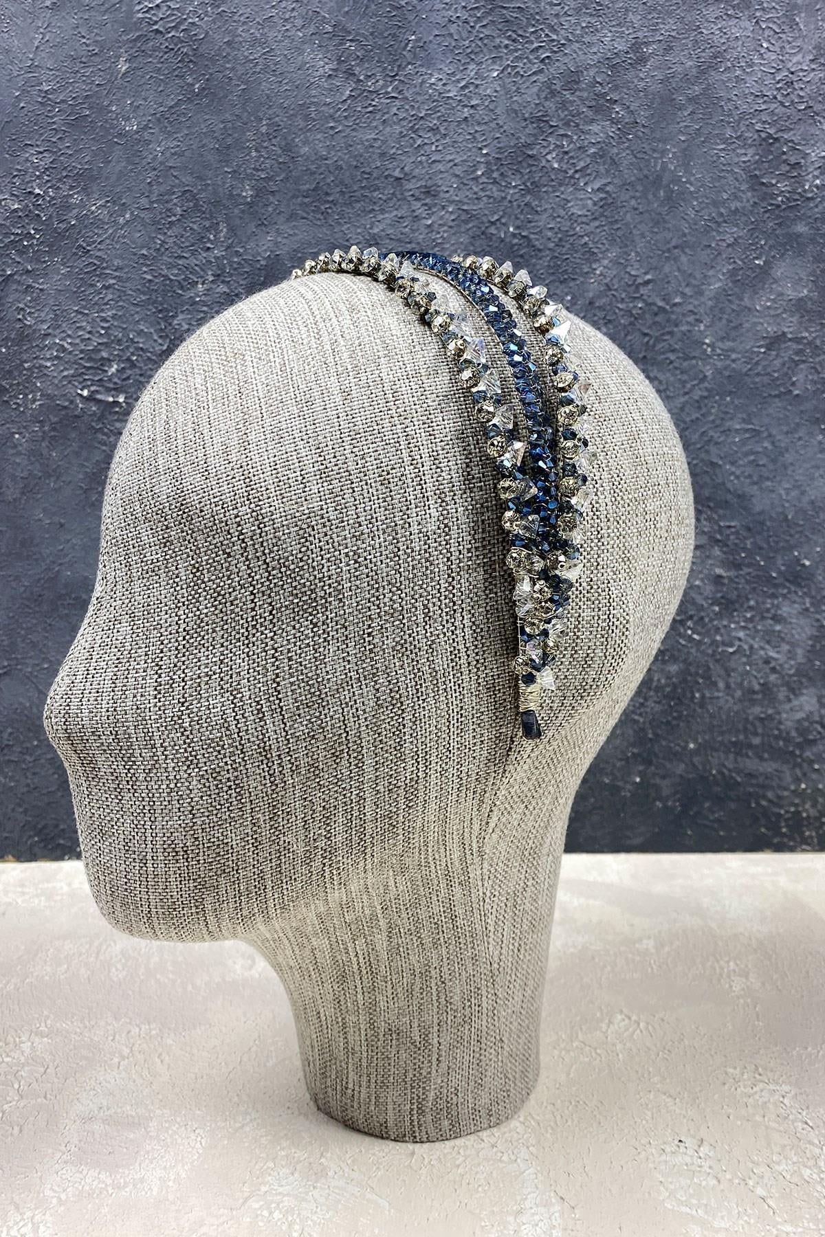 Wholesale Navy Blue 3 Row Special Design Bridal Crown Hair Accessory