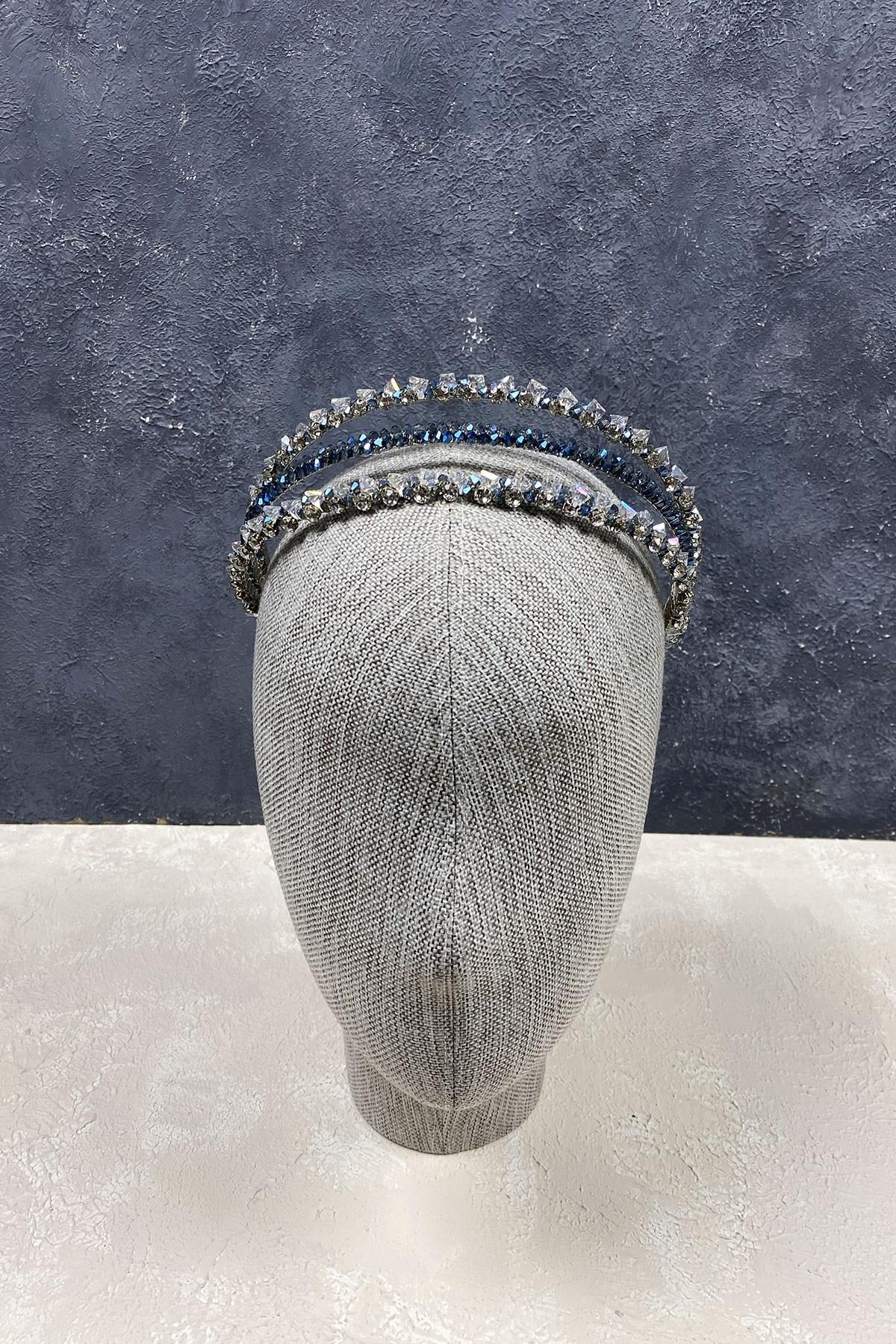 Wholesale Navy Blue 3 Row Special Design Bridal Crown Hair Accessory