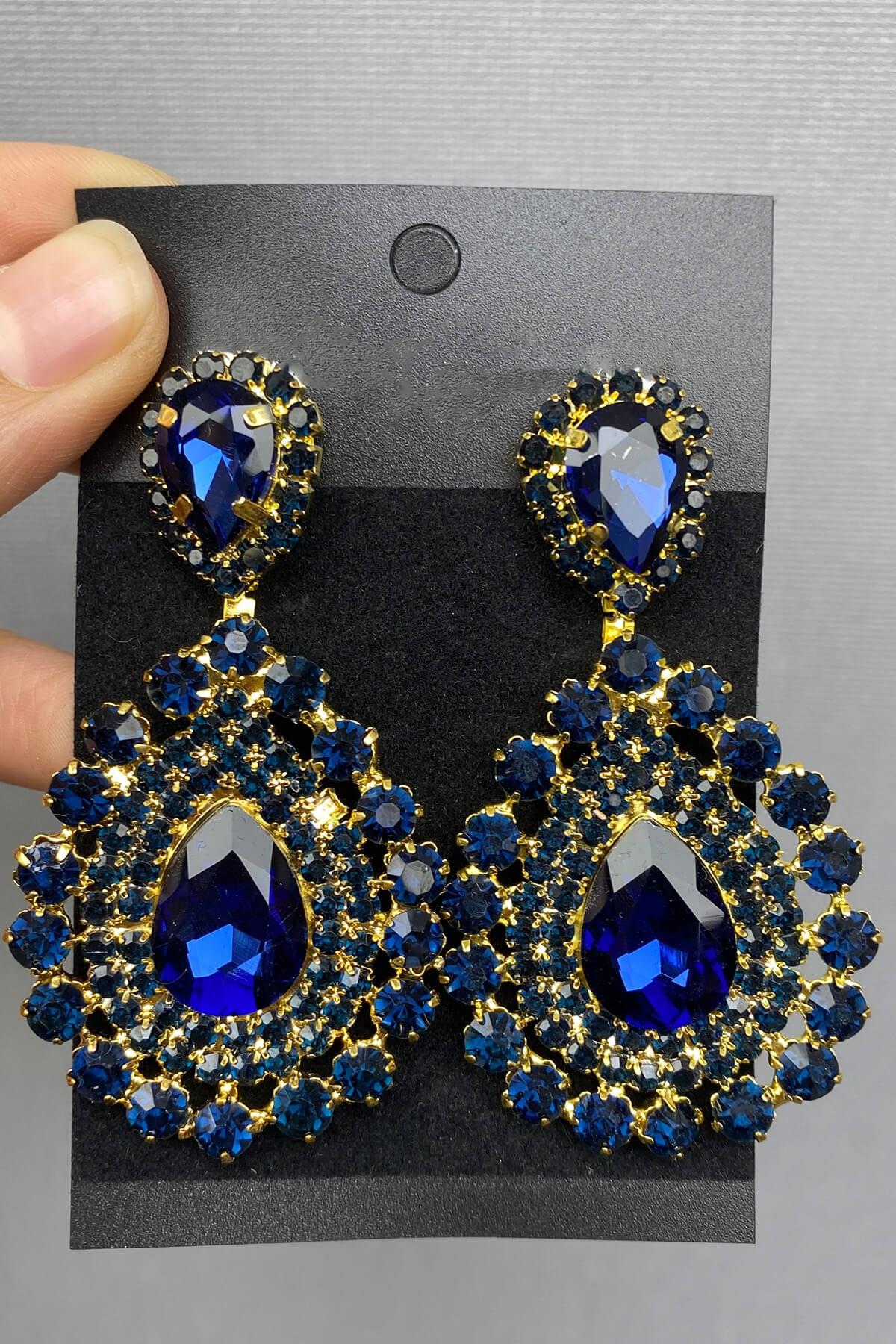 Wholesale Navy Blue Gold Bridal Henna Crown and Earrings