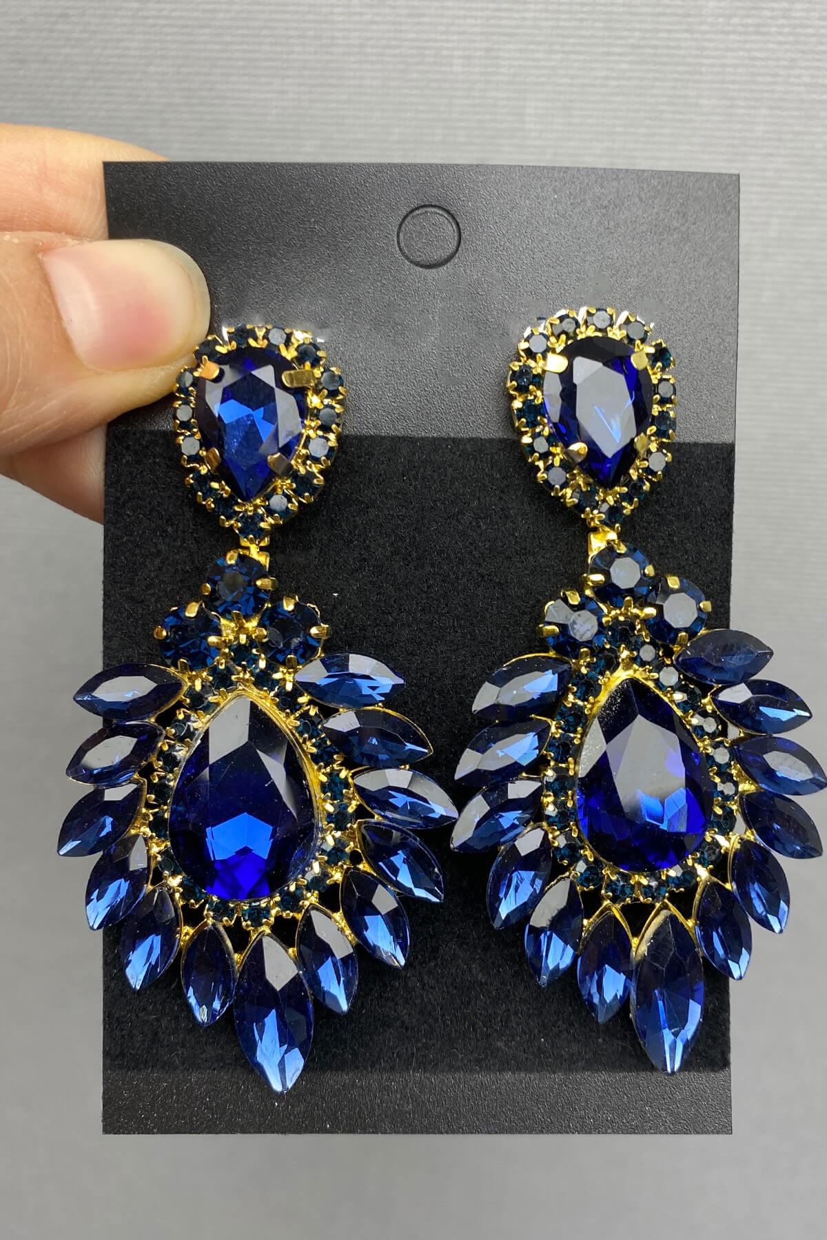 Wholesale Navy Blue Gold Bridal Henna Crown and Earrings