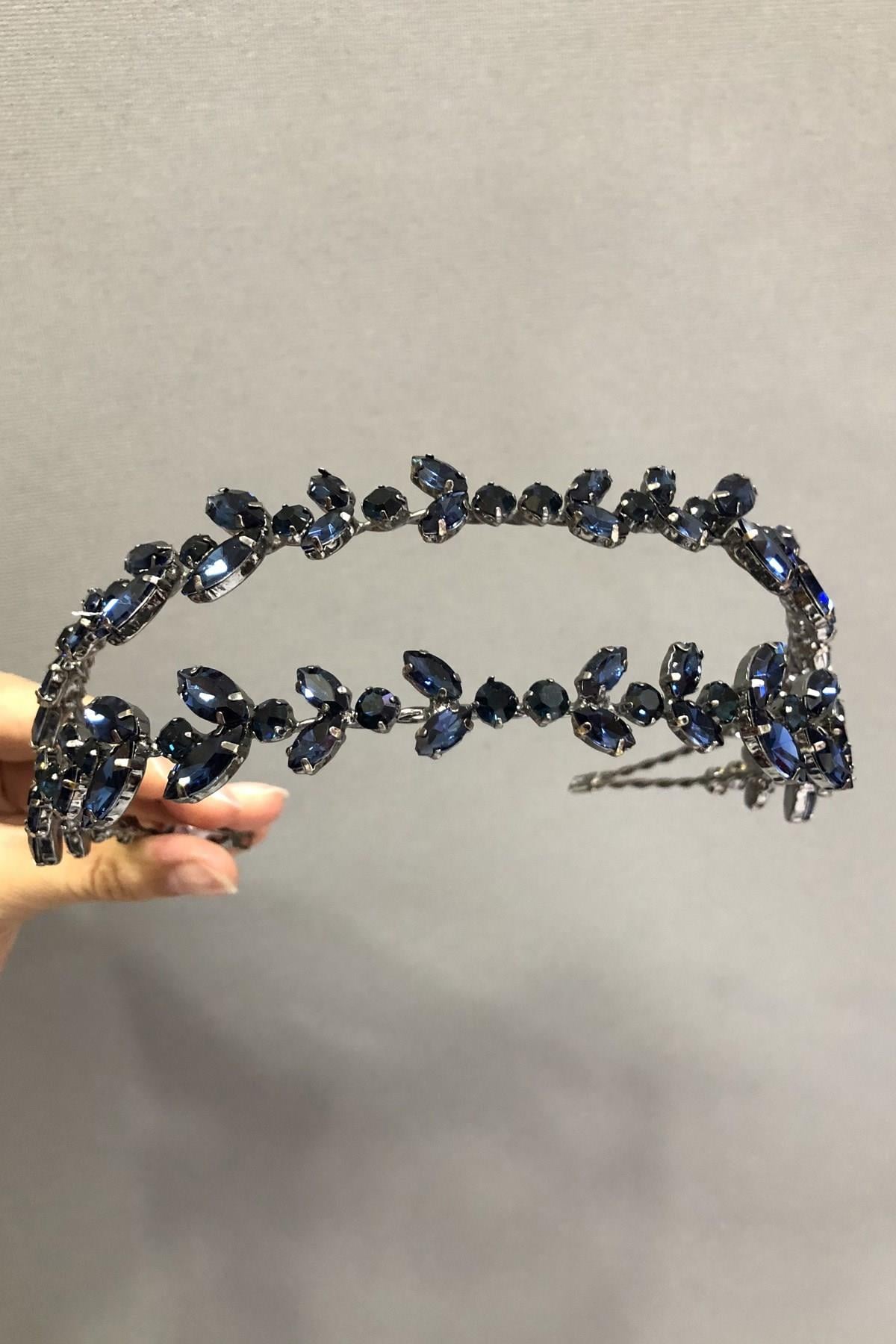 Wholesale Navy Blue Stone Bridal Crown