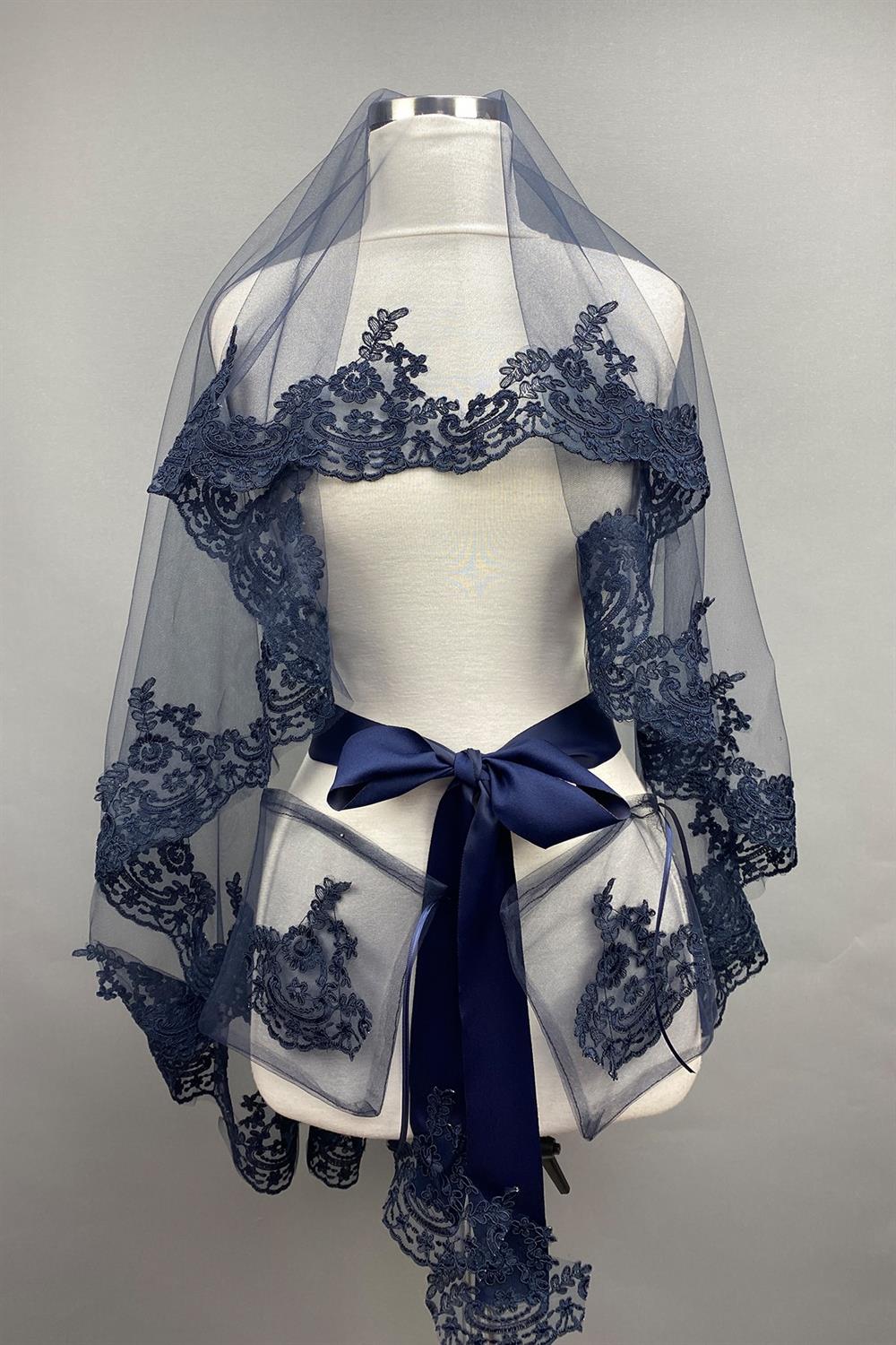 Wholesale Navy Blue Venus Lace Bridal Veil Henna Face Veil