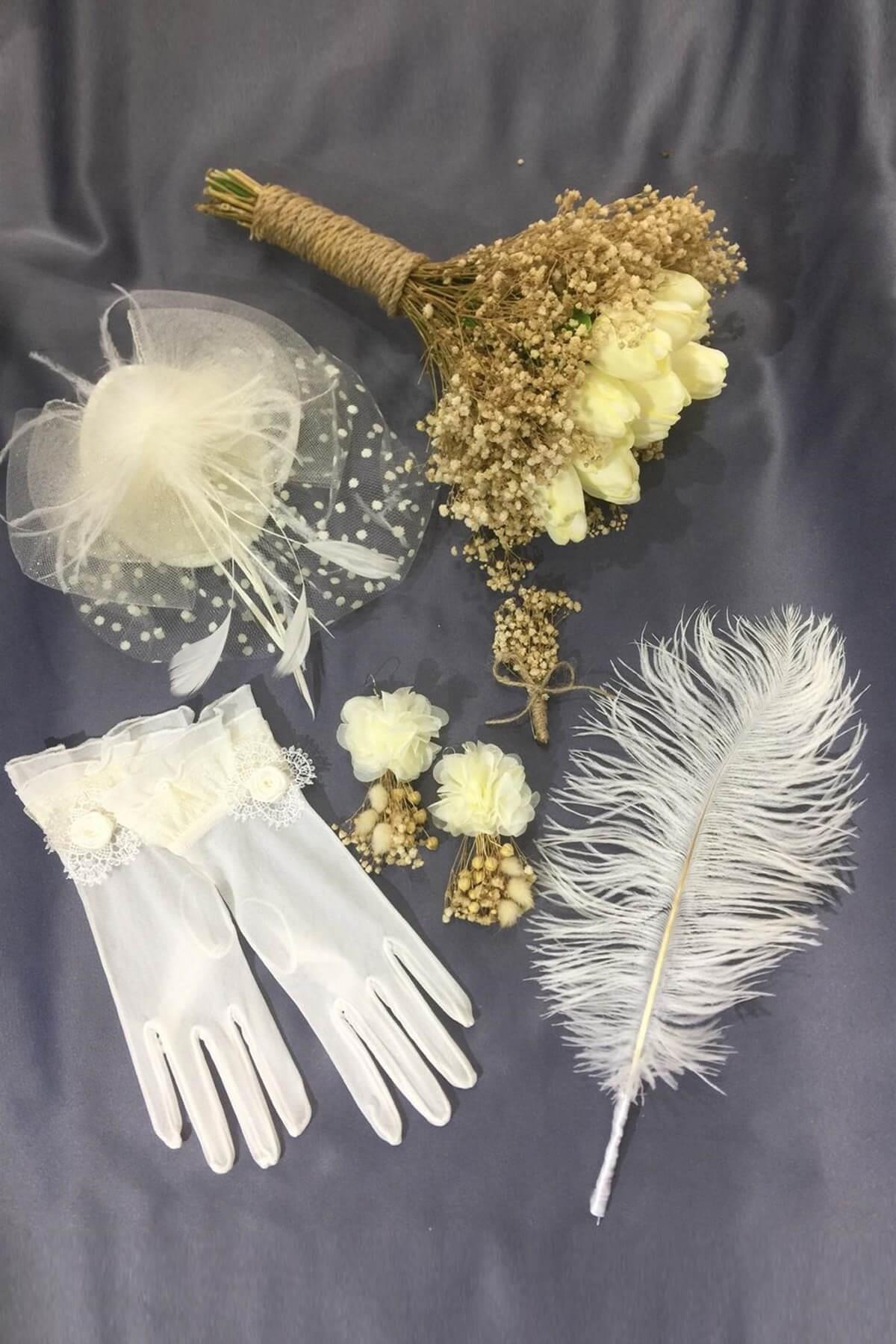 Wholesale Tulip Bridal Flower - Gloves - Wedding Hat - Pen - Earring - Boutonniere Set
