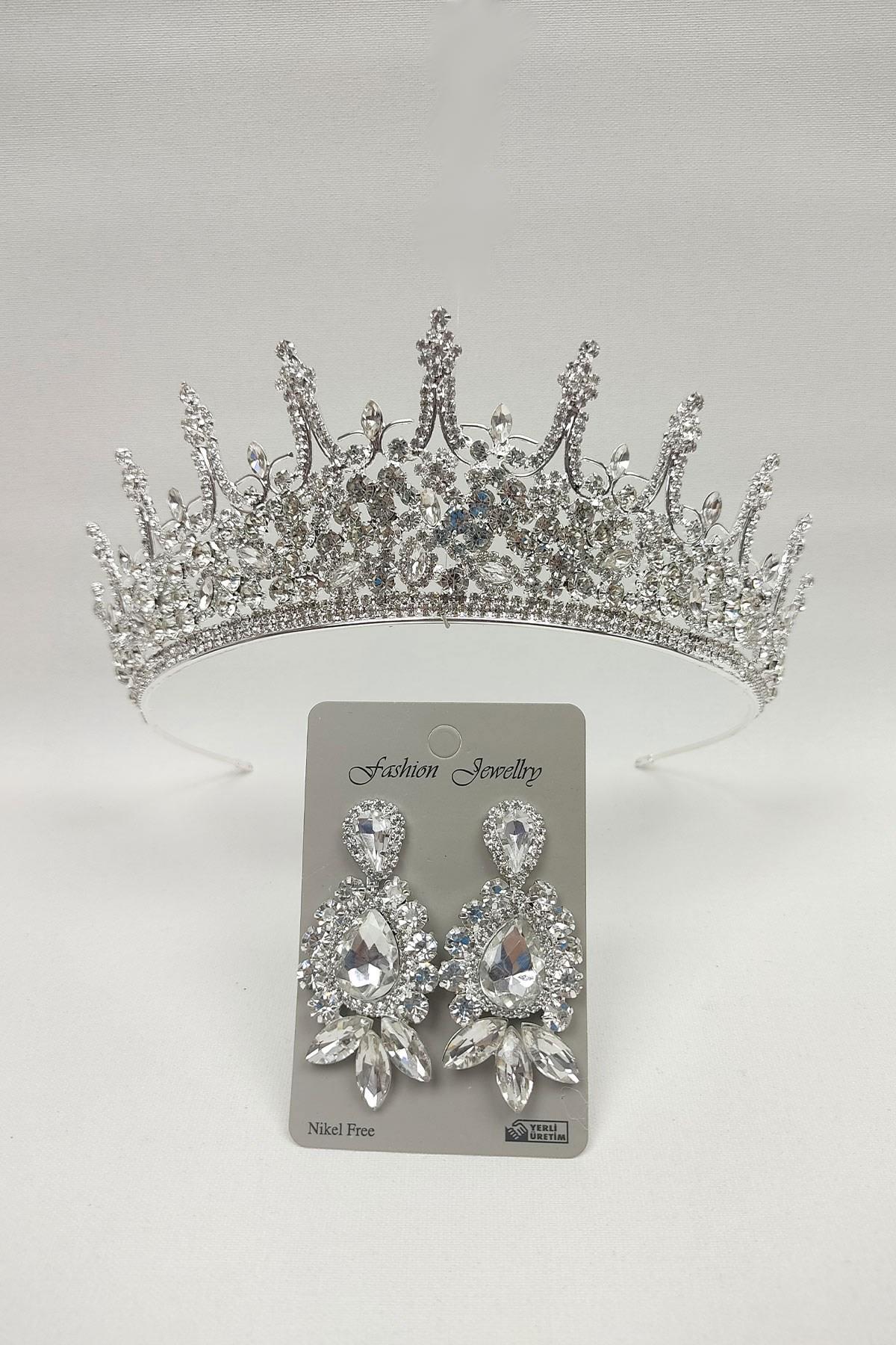 Wholesale Leonis Model Bridal Crown and Shuttle Drop Stone Earrings