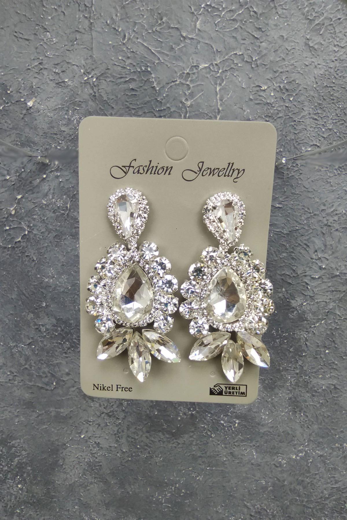 Wholesale Leonis Model Bridal Crown and Shuttle Drop Stone Earrings