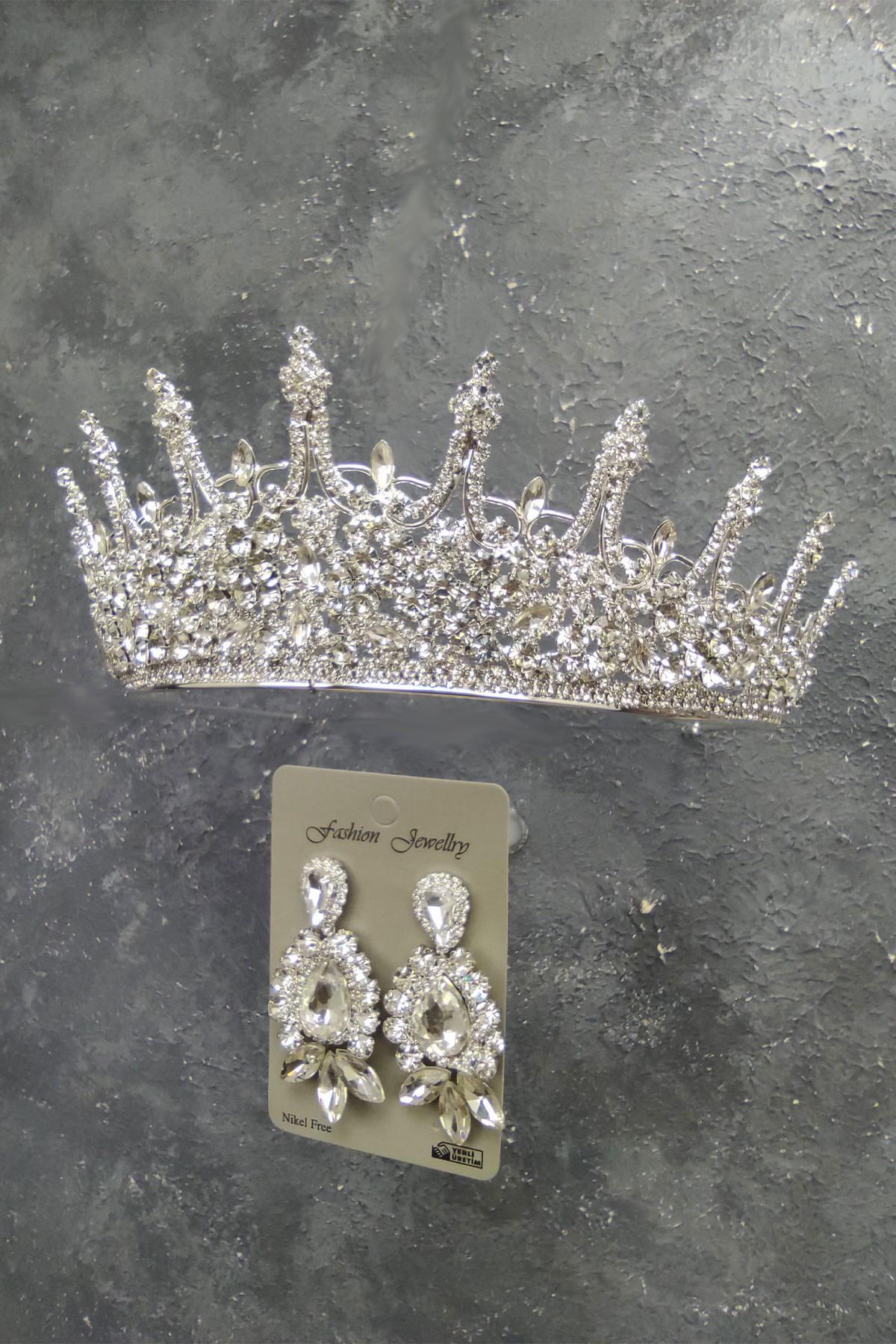 Wholesale Leonis Model Bridal Crown and Shuttle Drop Stone Earrings