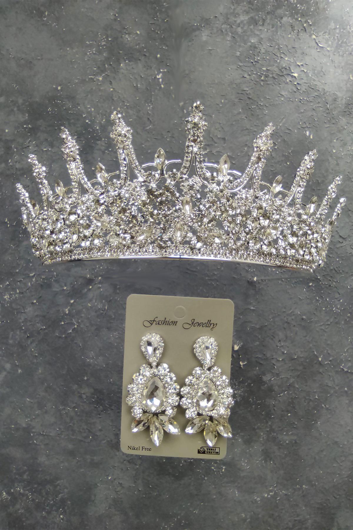 Wholesale Leonis Model Bridal Crown and Shuttle Drop Stone Earrings