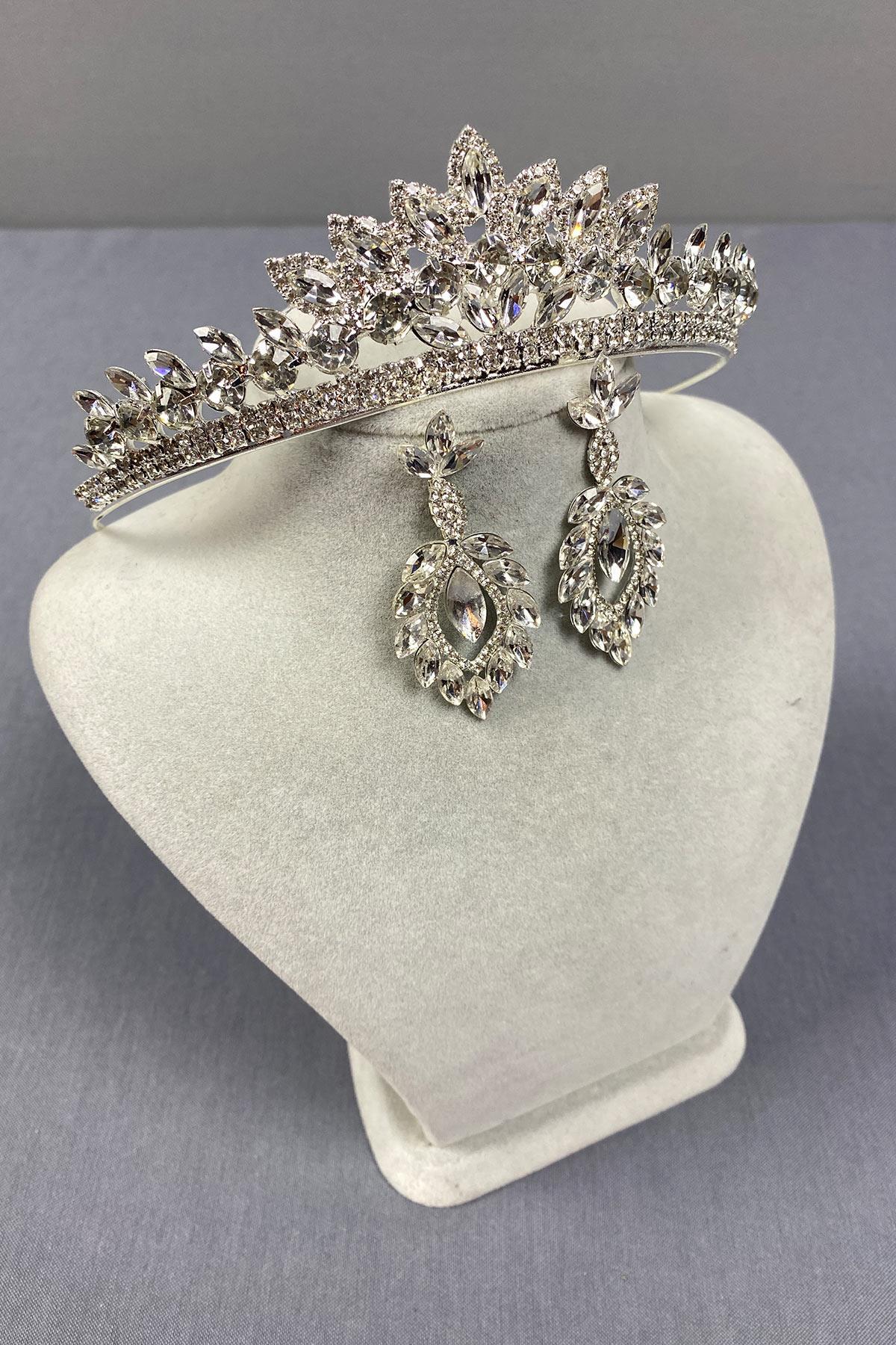 Wholesale Leyn Bridal Crown and Shuttle Stone Earrings