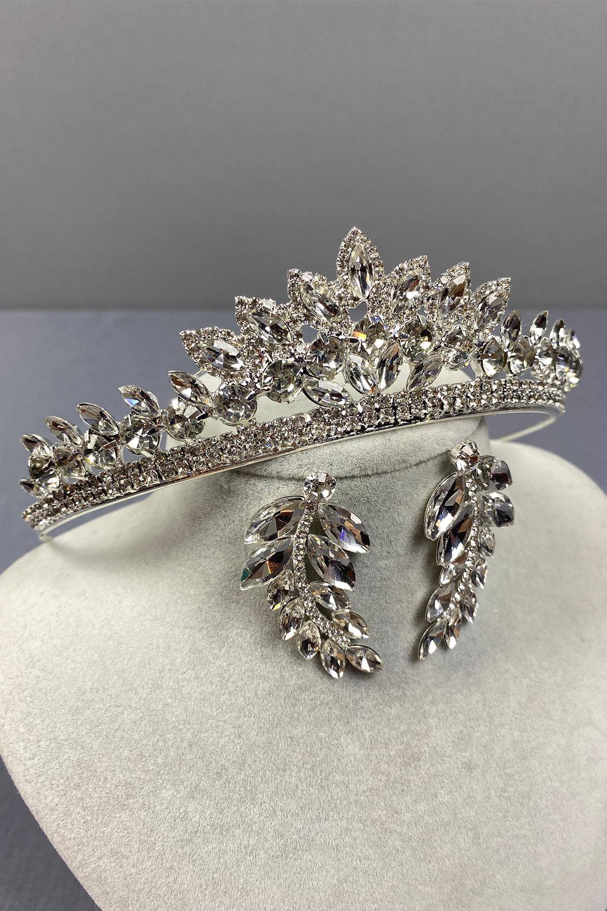 Wholesale Leyn Bridal Crown and Shuttle Stone Earrings