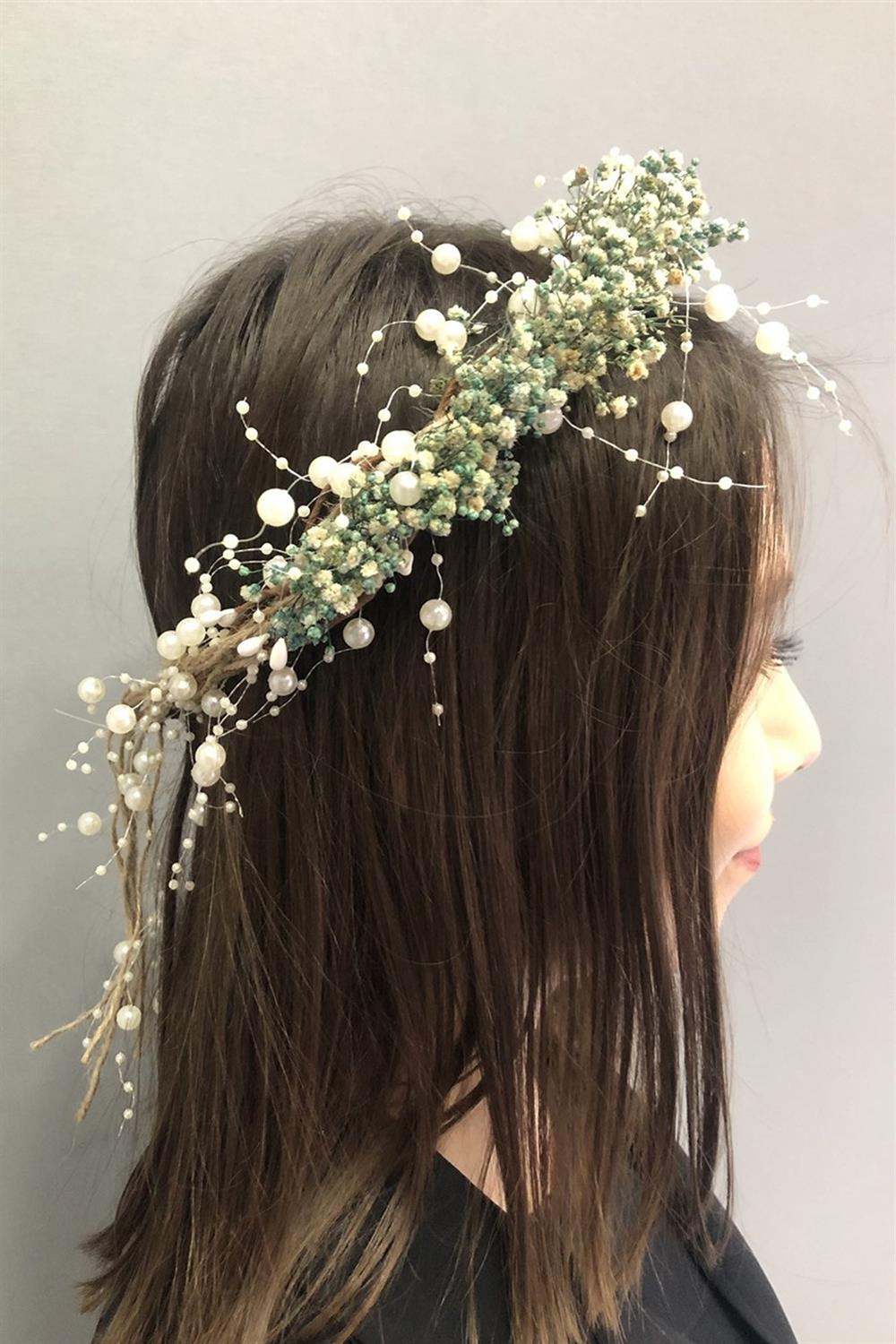 Wholesale Blue Chipsolu Pearled Dried Flower Crown