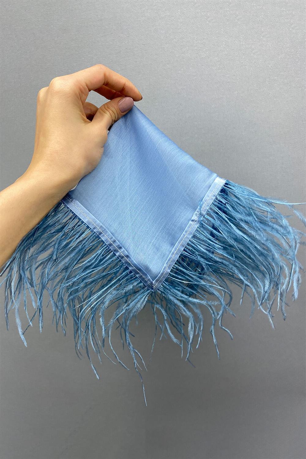 Toptan Mavi Tüylü Gelin Halay Mendili