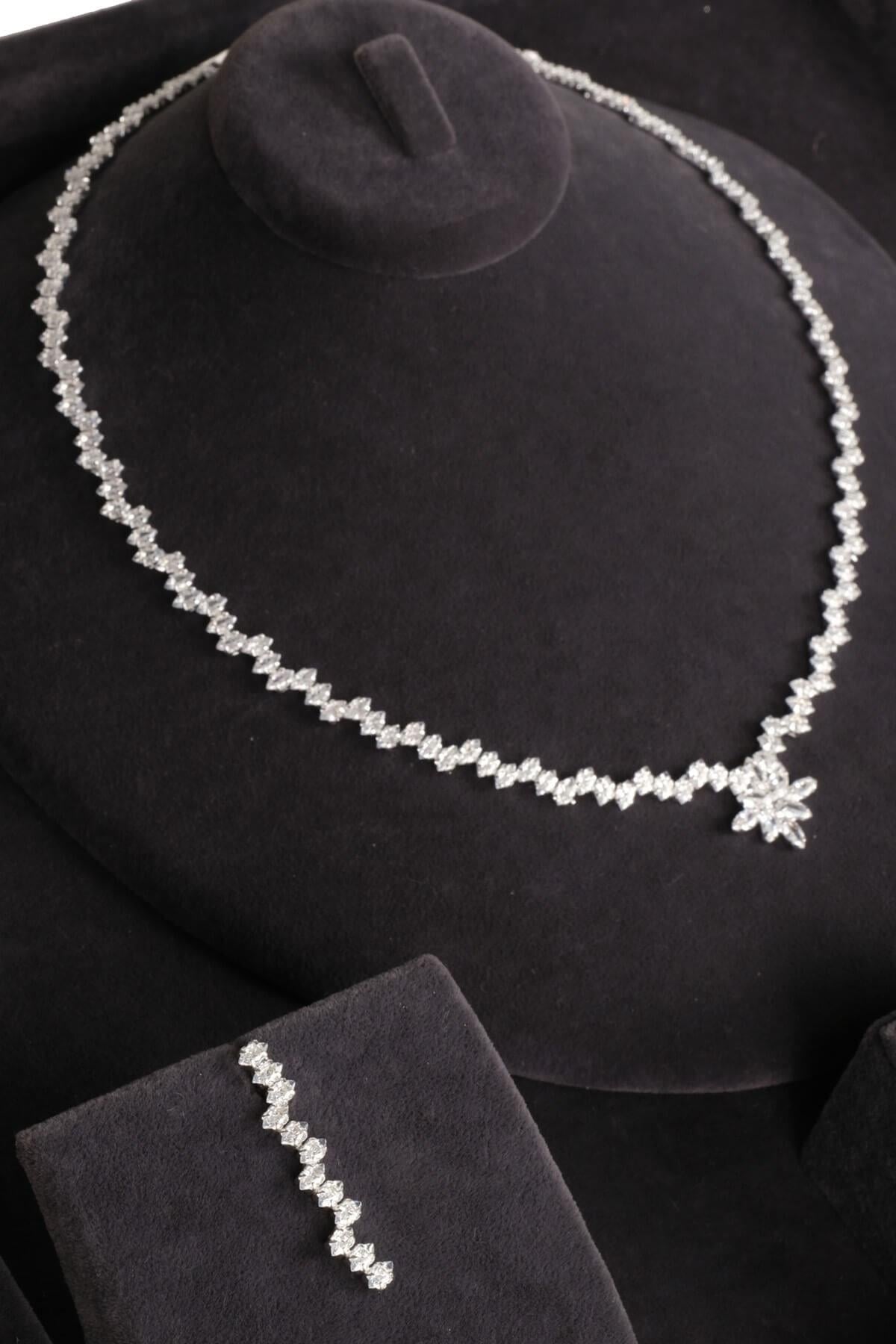 Wholesale Shuttle Zircon Stone Necklace Earrings and Bracelet Set