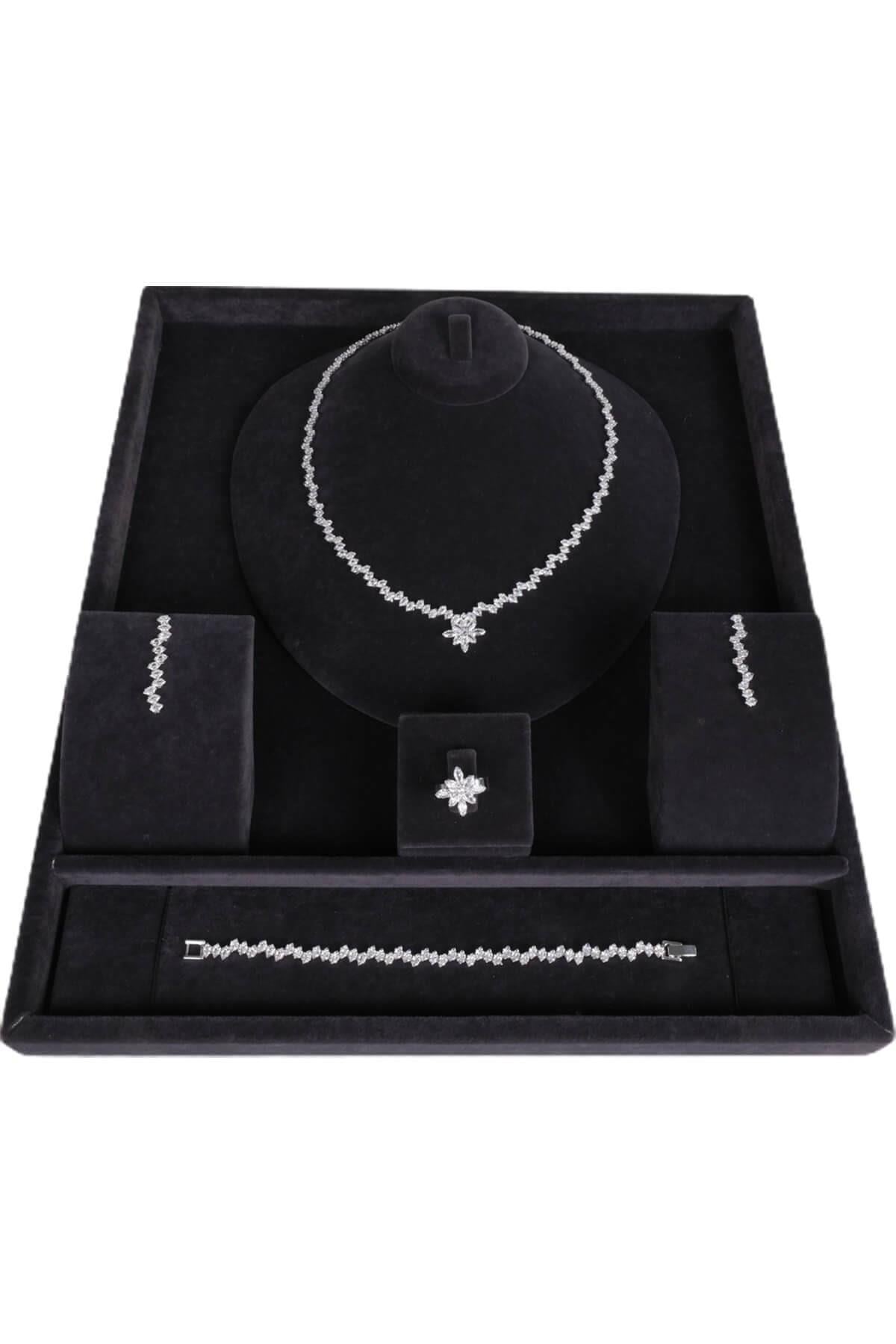 Wholesale Shuttle Zircon Stone Necklace Earrings and Bracelet Set