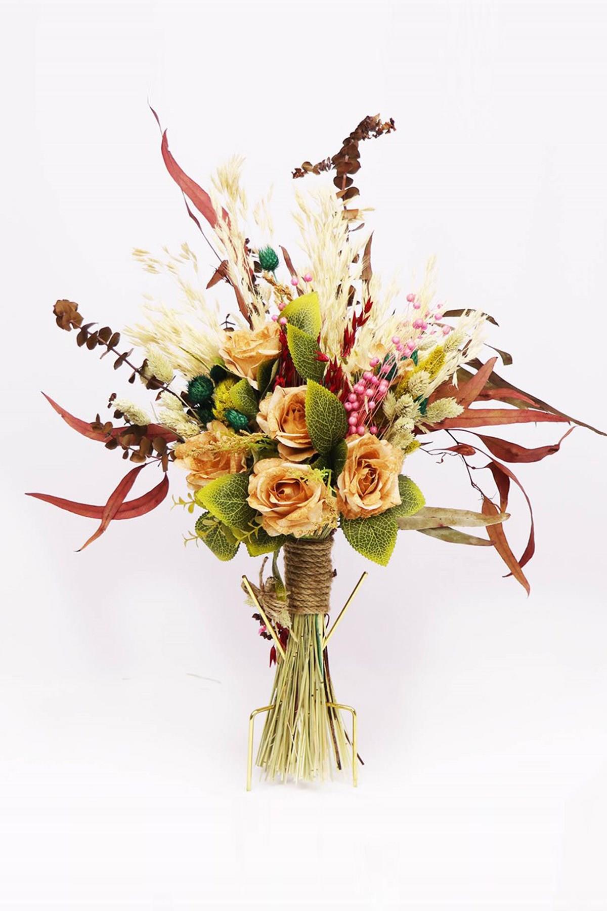 Wholesale Bridal Bouquet with Myrtle Branches and Orange Shocked Chips